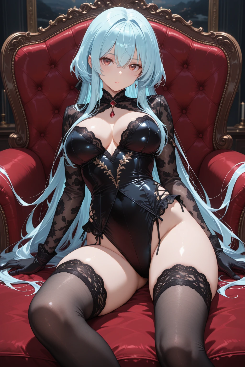 Character Details:, - Gender: 1 Girl. - Style: Anime, - Body Type: Attractive body, slim body, nice legs, slim tights, nice arms, nice shoulders. - : ((Small :1,5)), Cleavage. - Facial Features: Beautiful, Gorgeous, Teenager, Fresh, Young. - Expression: Smile, Pink Blush on Face,  Eyes,  Look, Innocent Look, Tipsy. - Hairstyle: Blunt Bangs, Long Hair. - Hair Color: Light Blue Hair. - Clothing: White Blouse, , stockings. - Body Pose: (Sitting). - Behaviour: Waiting, Want Something, Secretly. - Accessories: Earrings., Environmental Details:, - Setting: Office Room., - Lighting: Natural Light., - Decoration: Modern Office Desk, Chair, Window, White Curtain, City View. Top view. pov, anime style, UHD, retina, masterpiece, accurate, anatomically correct, textured