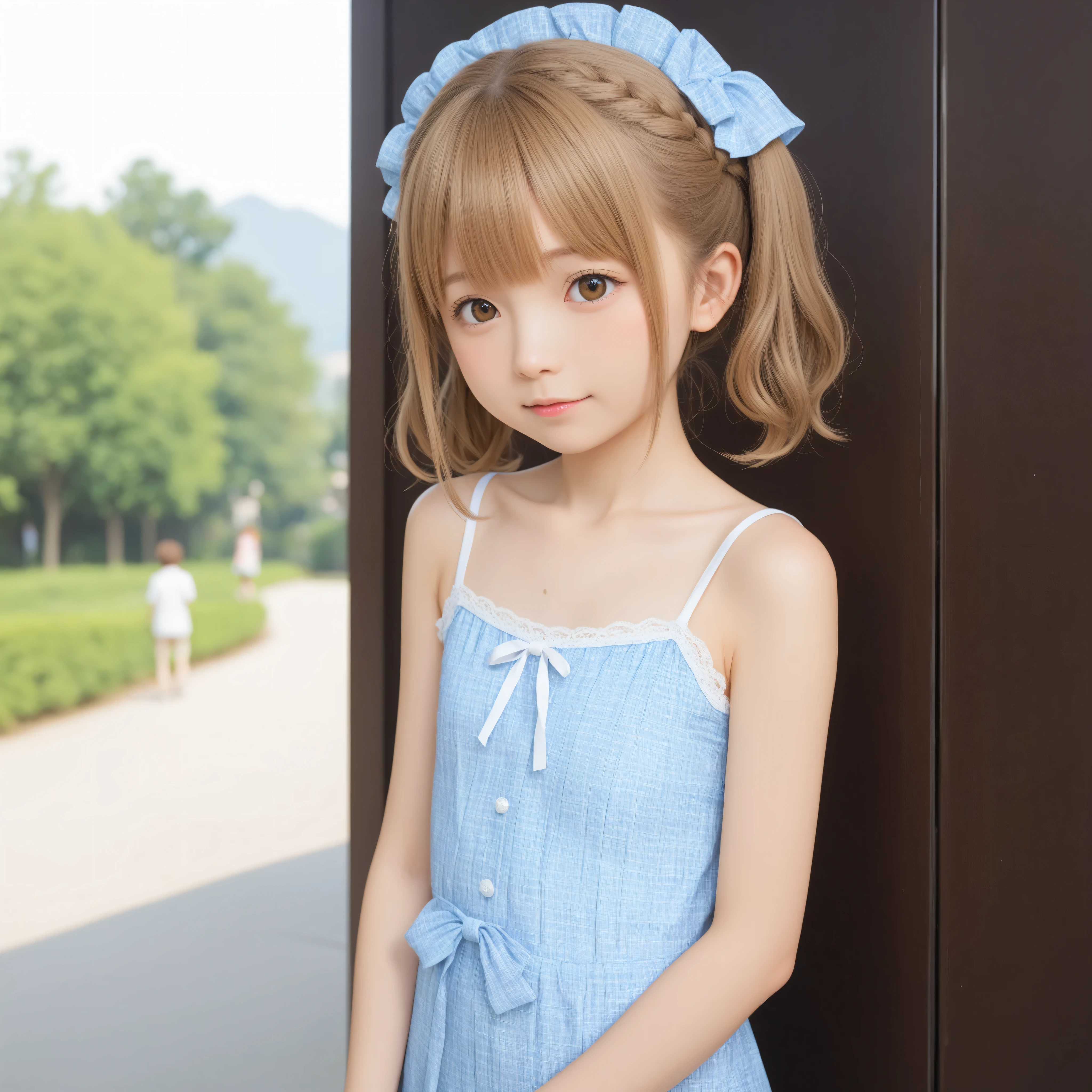 (),16 kg,20 years old,4K,8k,(:1.3),(:2.0),cute girl,かわいいyounger女の子,slender,(slender:1.1),(slender:1.3),short,(skinny),skinny,(skinny:1.3),slender body,(younger),younger,(younger:1.3),Hair elastic,Realistic, Lots of stuff on my body ,masterpiece,sitting on a park bench,Short sleeve,big breasts,smaller,small breasts,flat chest,Made in Japan,(white skin:1.2),(white socks:1.5),thin legs,thin arm,Narrow Shoulder,Luxury,very thin,Lots of stuff on my face ,has a lot of hair