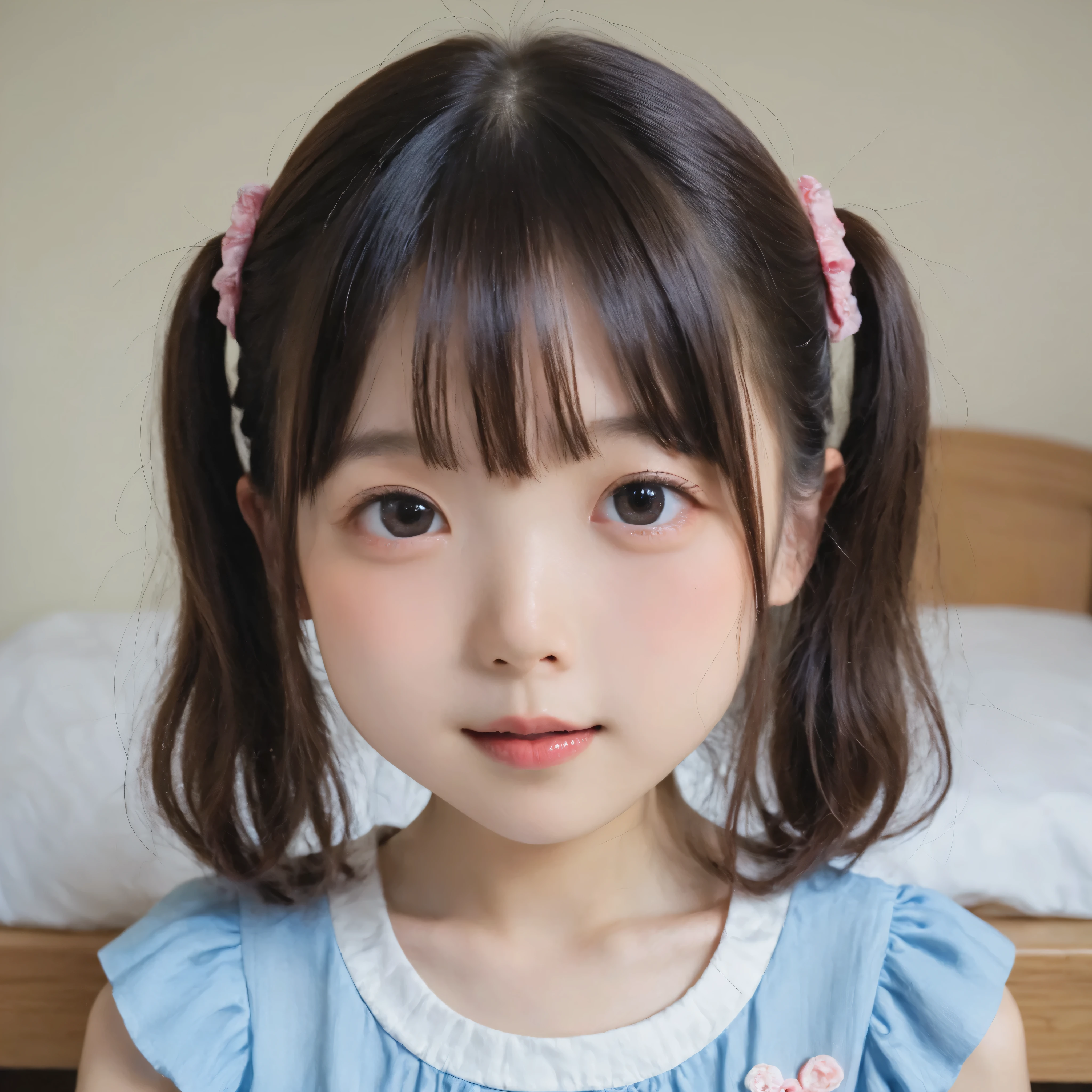 20 years old,detailed face and eyes,detailed skin,(slender:1.1),Picture,Rating_Safety,realistic,score_7_up,score_8_up,score_9,(skinny:1.5),(tiny:1.1),(Toddler Bodies :1.0),A young and cute girl with left eyes,(younger:1.5),Hairpin,bed,maid clothes,camel toe,Raise your knees and open your legs to the sides,black tights