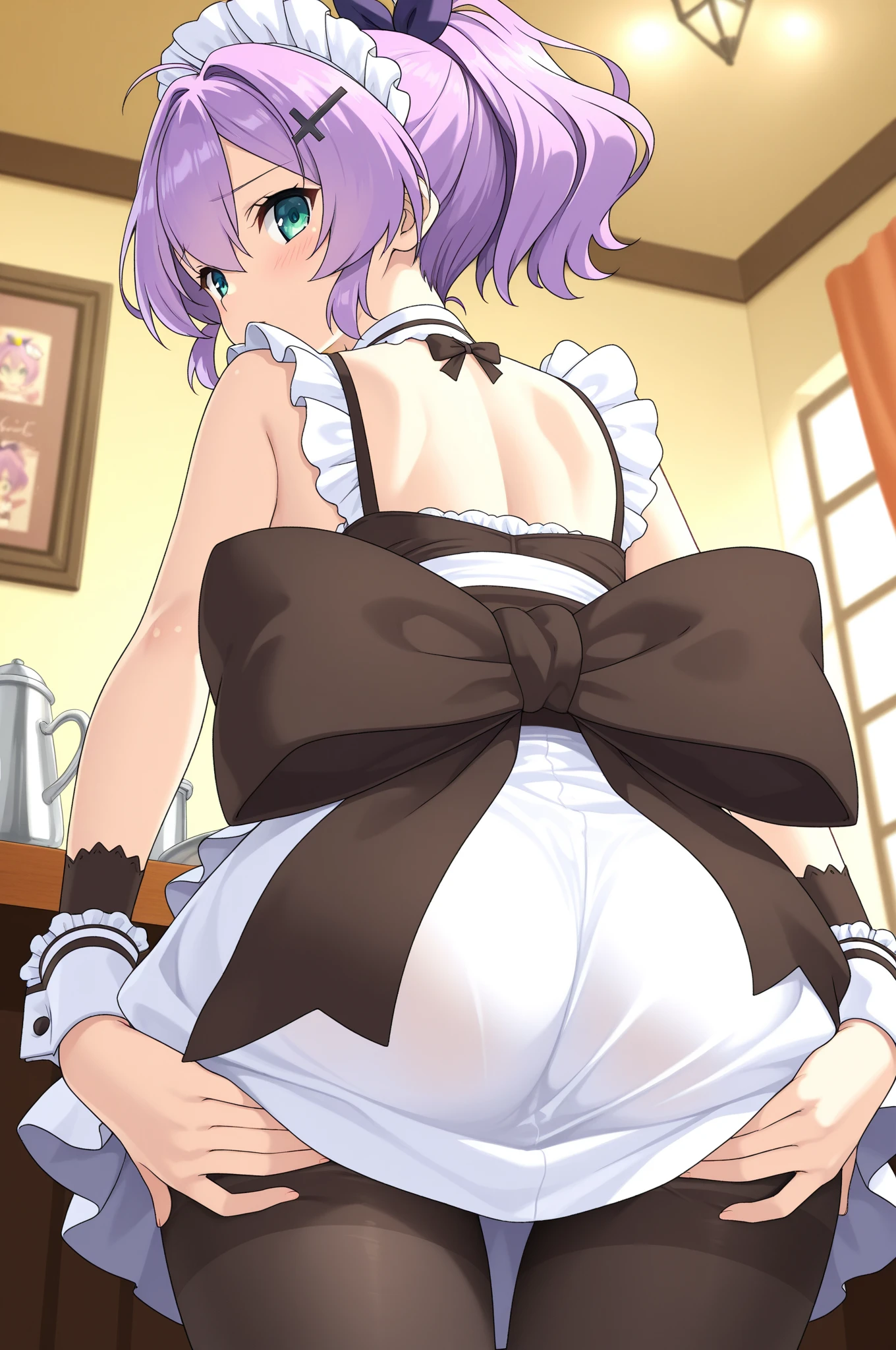 Score_9, Score_8_up, Score_7_up, Score_6_up, Score_5_up, Score_4_up, source_anime, 1girl, , maid, after , Kafu Chino, diarrhea, pooping,  on poop, squatting