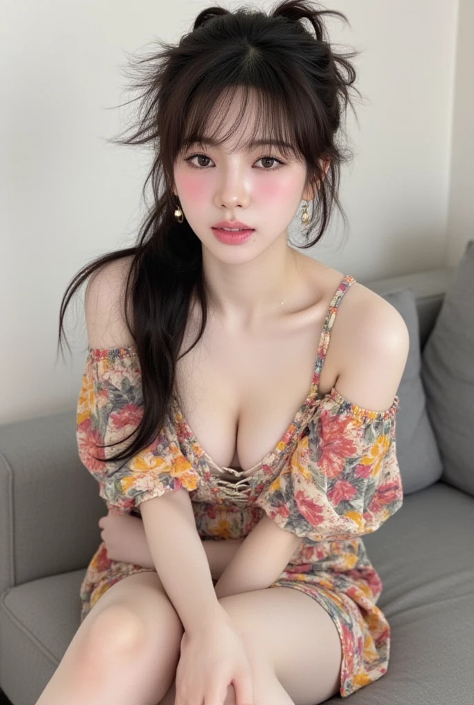 (best quality:1.4), (ultra highres:1.2), (photorealistic:1.4), (8k, RAW photo:1.2), (medium shot :1.5) , (thai girl ),(look at viewer),(ponytail black hair:1.3), (wearing yellow busty patung dress:1.4), (beautiful leg), natural light, rim light, <lora:koreanDollLikeness_v10:0.2>,   <lora:SexyPatungV3:0.8>