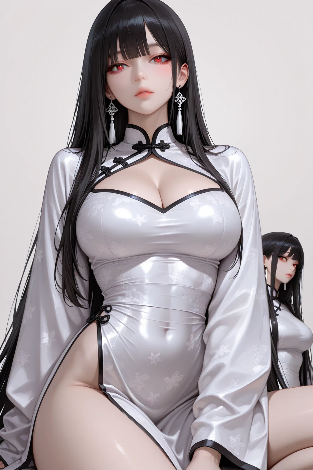 (hyper-realistic), (illustration), (high resolution), (8K), (Very detailed), (Best illustration), (Beautiful and delicate eyes), (best quality), (Super detailed), (masterpiece), (wallpaper), (lifelike), (Natural light), (edge lit), (Detailed face), (Highly detailed lifelike skin texture), (anatomically correct), (alone), (1 girl), (Highly detailed lifelike hair), (blue hair:1.2), spiky hair, (heterochromatic eyes), (Detailed green eyes), (There is a small mole under the eye), (realistic:1.5), ( of :1.3), (long legs), (Slim abs), (dynamic poses), (Keep your mouth shut:1.3), (Traditional Hanfu), (transparent clothes:1.5), national foundation,Show breasts，Show breasts，exposing her chest，huge ，huge breasts，exposing her chest，huge ，