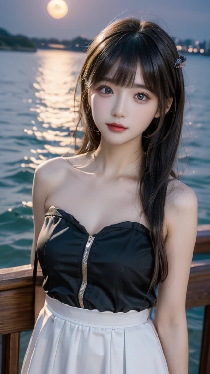 Mane woman with long black hair and white top taking a photo, She has black hair with bangs, ulzzang, sakimichan, beautiful south korean woman, lalisa manobal, Cruel Korean Gothic Girl, profile pic, With long hair and piercing eyes, With full bangs, 奈良美智
