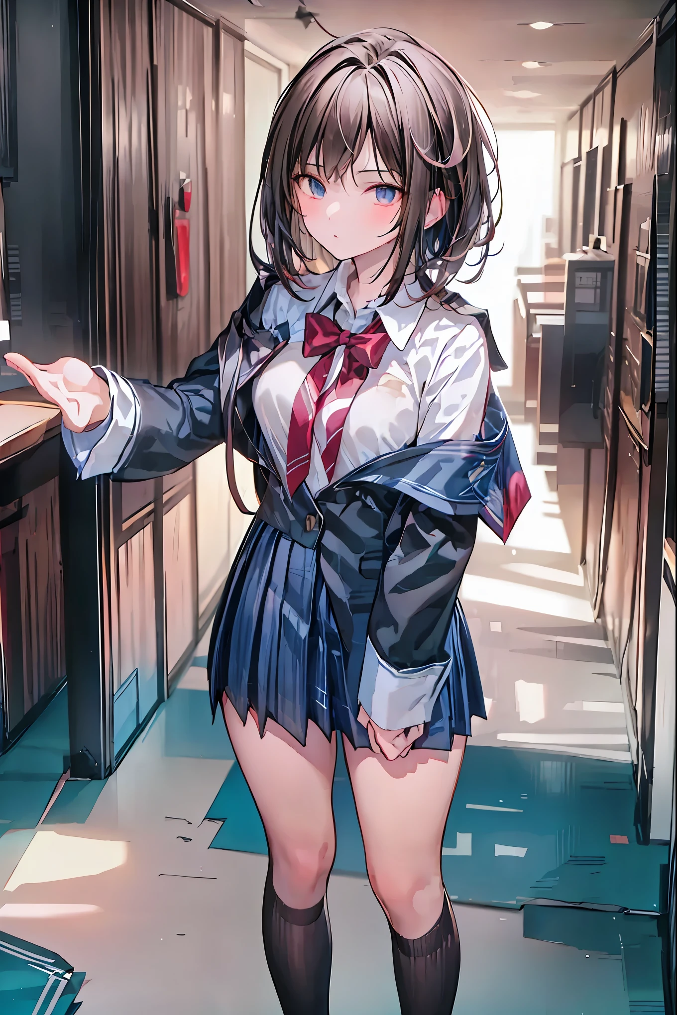 Little Girl with High Pressure Discipline Chairman,(((Chairman of the Discipline Committee's armband))),About 150 centimeters,charismatic presence, Tall Boys Surrounding Her Surrounding Her Surrounding Area,Pointing and Instructing,4K High Resolution,High Dynamic Range,brown hair,shortcuts,unkempt hair,Short braided hair,Neat,slender beauty,correct attitude,small breasted,beautiful legs,The enchanting gray-blue eyes shine like stars,Saggy Eyes,Brilliant Colors,beautiful eyes,A delicate smile,Textured Skin,BEST QUALITY THE BEST,gentle and beautiful woman,anime style、Super Realistic Digital Illustration with Excellent Detail Description,Deep Tones,Dramatic Lighting,Precise Texturing,Little Girl with High Pressure Discipline Chairman, Chairman of the Discipline Committee's armband, About 150 centimeters, charismatic presence, Pointing at the Students, Confrontation with the Student Council, The Student Council President is also a little girl, 4K Realistic Illustration, Extremely detailed down to the details, professional, Vivid Colors, Delicate Light and Shadow, Central Figure of the Disciplinary Committee, Strictly Instructing the Students, Coercive Behavior, Small but Strong Presence, Trying to solve school problems, Confrontation with the Rebellious Student Council President