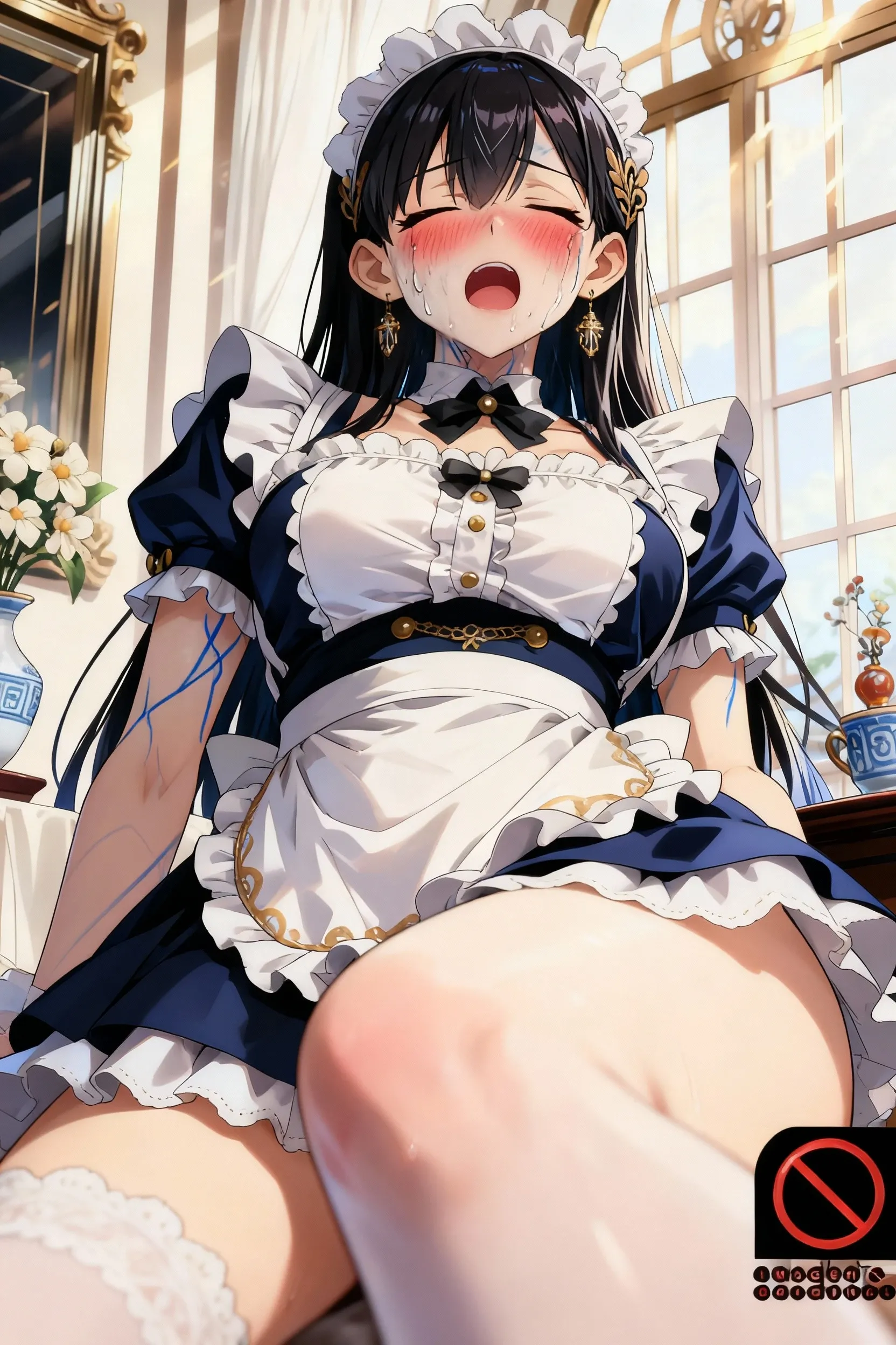 Maid、squat、I can see your underwear、Cleavage