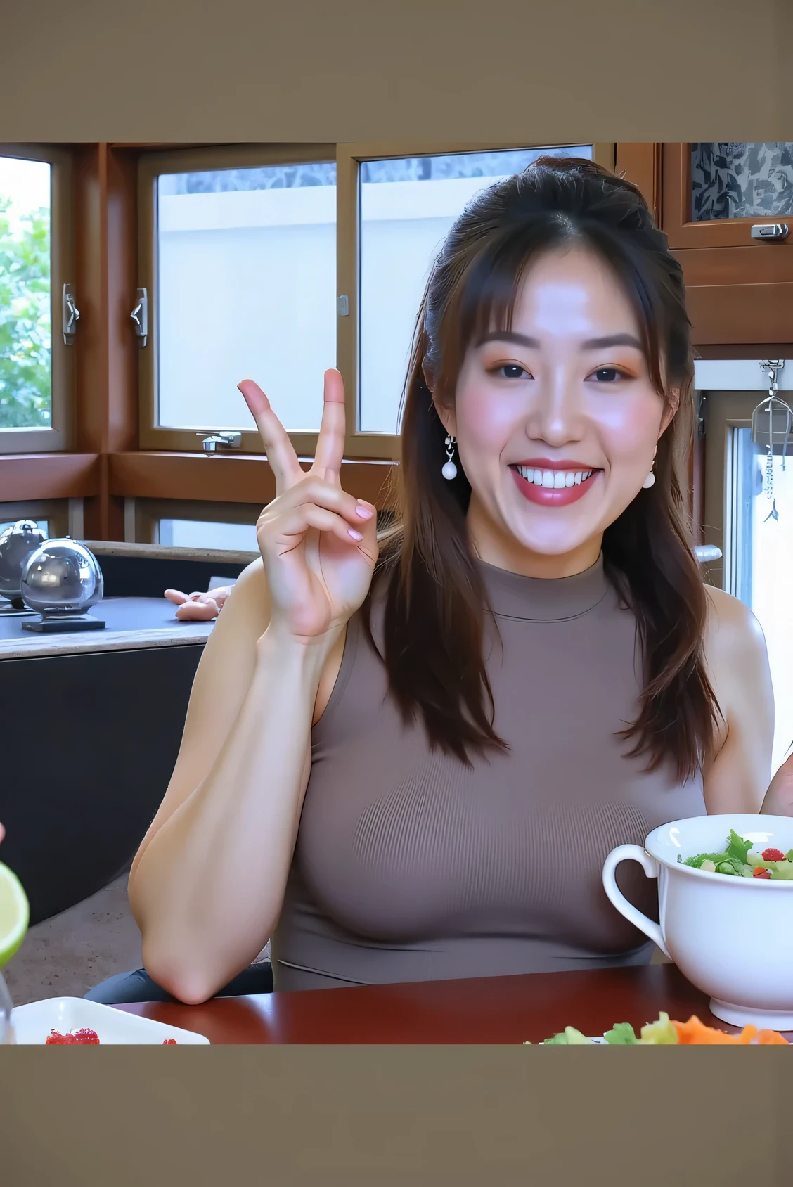 {{Highest Quality:1.8}}}, {masterpiece:1.8}, {:1.8}},,{natural makeup:1.8},{{Extremely elaborate facial eyes:1.8}, {{ Beautiful White Skin:1.8 }}}, {professional lighting)}},{High Precision Selection},{{{{Picture of a face above the chest}}}},{{high school students:16age :smile}} :{{small breasts:Nipples}},{ Shining Beautiful Skin:shouting pale skin:V sign},{red cheek:1.6},,{{{{smile:large double eyelids:mascara: teardrop bags:Long Rush:1.8}}},,{{V sign:0.8}},{{{{I can see through (({{{see through - tight shirt))-Nipples:1.8}}}},{{bob cut::Princess Cut:ponytail:1.8}}