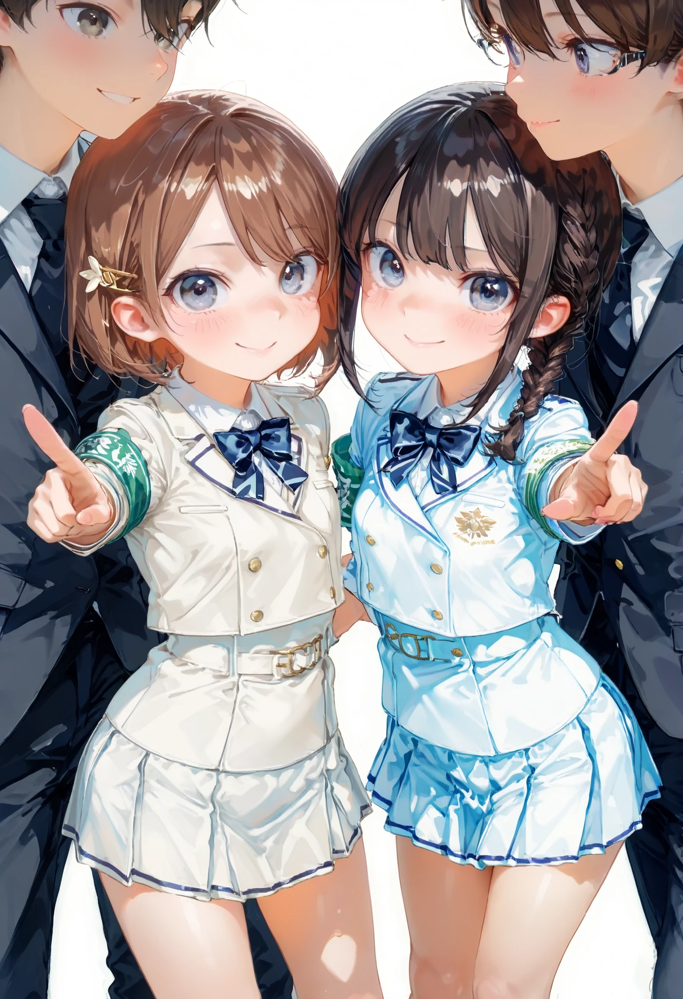 Little Girl with High Pressure Discipline Chairman，(((Chairman of the Discipline Committee's armband)))，About 150 centimeters,charismatic presence, Tall Boys Surrounding Her Surrounding Her Surrounding Area,Pointing and Instructing,4K High Resolution,High Dynamic Range,brown hair，shortcuts，unkempt hair，Short braided hair，Neat，slender beauty，correct attitude，small breasted，beautiful legs，The enchanting gray-blue eyes shine like stars，Saggy Eyes，Brilliant Colors,beautiful eyes,A delicate smile,Textured Skin,BEST QUALITY THE BEST,gentle and beautiful woman,anime style､Super Realistic Digital Illustration with Excellent Detail Description,Deep Tones,Dramatic Lighting,Precise Texturing，Little Girl with High Pressure Discipline Chairman, Chairman of the Discipline Committee's armband, About 150 centimeters, charismatic presence, Pointing at the Students, Confrontation with the Student Council, The Student Council President is also a little girl, 4K Realistic Illustration, Extremely detailed down to the details, professional, Vivid Colors, Delicate Light and Shadow, Central Figure of the Disciplinary Committee, Strictly Instructing the Students, Coercive Behavior, Small but Strong Presence, Trying to solve school problems, Confrontation with the Rebellious Student Council President