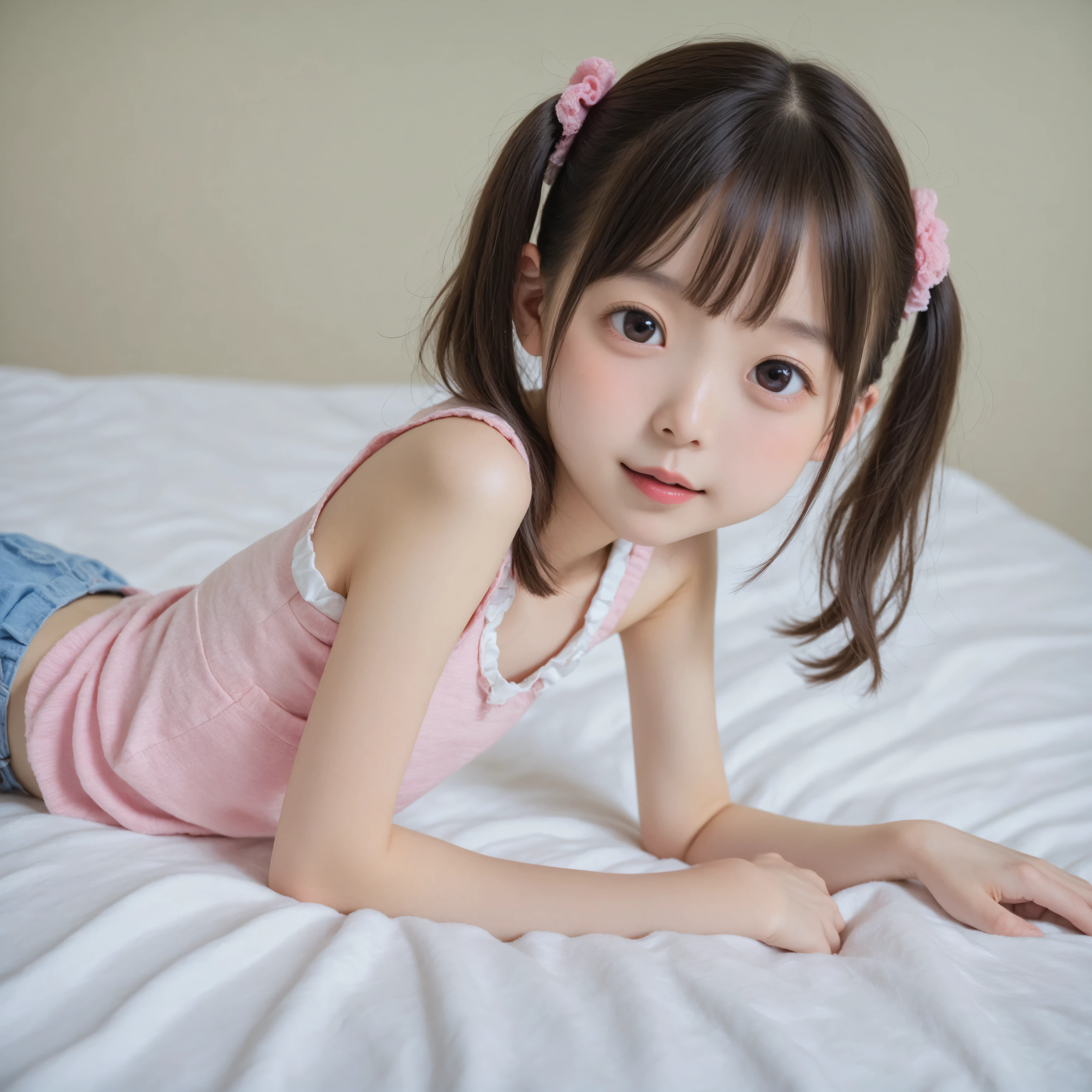 20 years old,detailed face and eyes,detailed skin,(slender:1.1),Picture,Rating_Safety,Realistic,score_7_up,score_8_up,score_9,(skinny:1.5),(tiny:1.1),(Toddler Bodies :1.0),A young and cute girl with left eyes,(younger:1.5),Hairpin,bed,maid clothes,camel toe,Raise your knees and open your legs to the sides,black tights