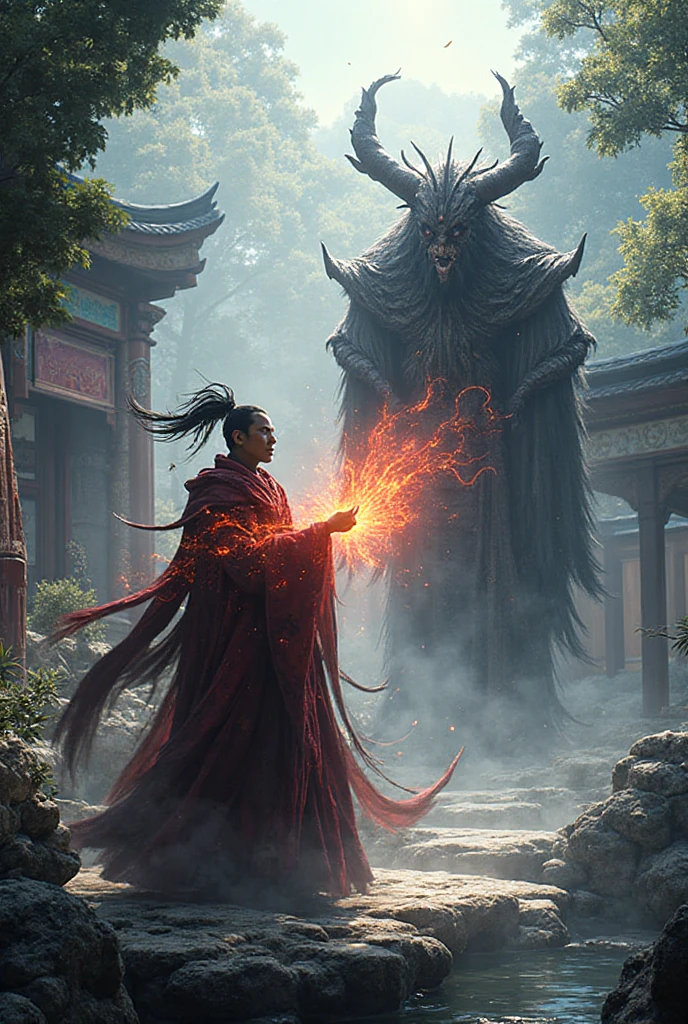 Ancient Chinese landscapes, temples, (mysterious black fog), Journey to the West, ((ghosts)), (()), ((ancient monsters)), glazed tiles, Buddha statues, lanterns, absurdity, realistic lighting, (the abyss) masterpiece , high quality, beautiful graphics, high details, --auto --s2
