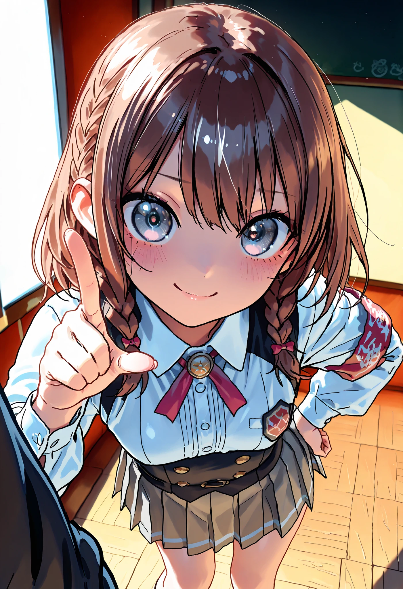 Little Girl with High Pressure Discipline Chairman,((from ↑:1.2)),(((Chairman of the Discipline Committee's armband))),About 150 centimeters,charismatic presence, Tall Boys Surrounding Her Surrounding Her Surrounding Area,Pointing and Instructing,4K High Resolution,High Dynamic Range,brown hair,shortcuts,unkempt hair,Short braided hair,Neat,slender beauty,correct attitude,small breasted,beautiful legs,The enchanting gray-blue eyes shine like stars,Saggy Eyes,Brilliant Colors,beautiful eyes,A delicate smile,Textured Skin,BEST QUALITY THE BEST,gentle and beautiful woman,anime style、Super Realistic Digital Illustration with Excellent Detail Description,Deep Tones,Dramatic Lighting,Precise Texturing,Little Girl with High Pressure Discipline Chairman, Chairman of the Discipline Committee's armband, About 150 centimeters, charismatic presence, Pointing at the Students, 4K Realistic Illustration, Extremely detailed down to the details, professional, Vivid Colors, Delicate Light and Shadow, Central Figure of the Disciplinary Committee, Strictly Instructing the Students, Coercive Behavior, Small but Strong Presence, Trying to solve school problems