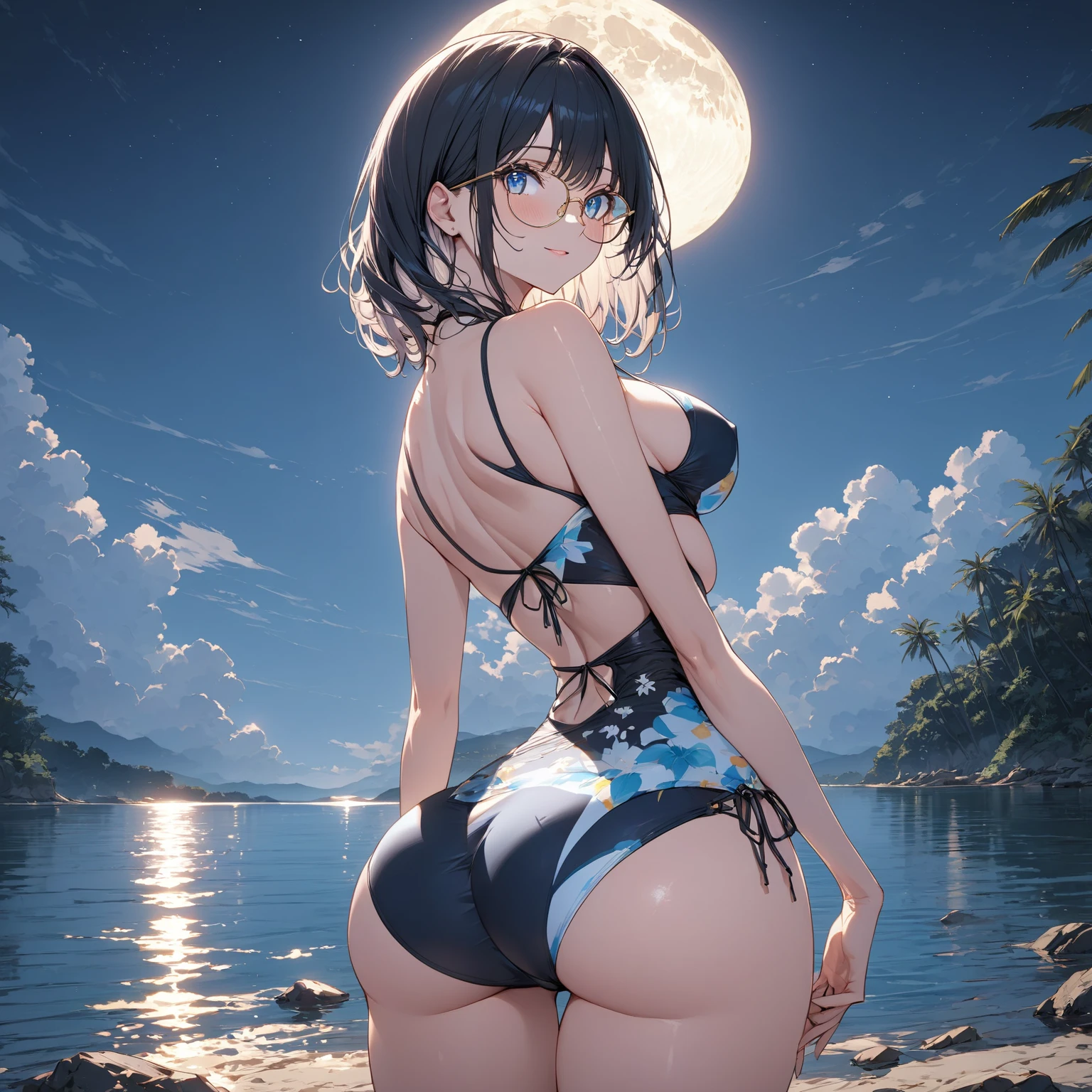 1 girl, eye, close up, beautiful night sky, meteor shower, beyond the clouds, water surrounded, reflections, wide angels, breathtaking clouds, wide angle, by makoto shinkai, thomas kinkade, james gilleard, by holosomnialandscape, hdr, volumetric lighting, ray tracing, an intricate, high details, very detailed, deviantart, 4k vertical wallpaper,, colorful, airy, anime illustration, anime nature wallpaper, big ??????, white ?????, white bra, look at viewer, white hair, big cowboy-hat, ???? in front of viewer