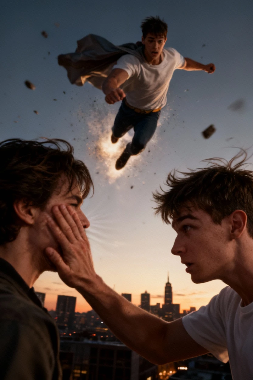 Blonde man with his member in the air