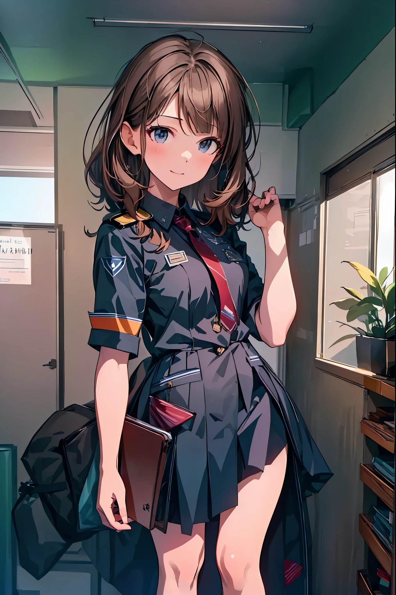 Little Girl with High Pressure Discipline Chairman,((from below:1.2)),(((Chairman of the Discipline Committee's armband))),cowboy shot on exposed armpits,About 150 centimeters,charismatic presence, Tall Boys Surrounding Her Surrounding Her Surrounding Area,Pointing and Instructing,4K High Resolution,High Dynamic Range,brown hair,shortcuts,unkempt hair,Short braided hair,Neat,slender beauty,correct attitude,small breasted,beautiful legs,The enchanting gray-blue eyes shine like stars,Saggy Eyes,Brilliant Colors,beautiful eyes,A delicate smile,Textured Skin,BEST QUALITY THE BEST,gentle and beautiful woman,anime style、Super Realistic Digital Illustration with Excellent Detail Description,Deep Tones,Dramatic Lighting,Precise Texturing,Little Girl with High Pressure Discipline Chairman, Chairman of the Discipline Committee's armband, About 150 centimeters, charismatic presence, Pointing at the Students, 4K Realistic Illustration, Extremely detailed down to the details, professional, Vivid Colors, Delicate Light and Shadow, Central Figure of the Disciplinary Committee, Strictly Instructing the Students, Coercive Behavior, Small but Strong Presence, Trying to solve school problems