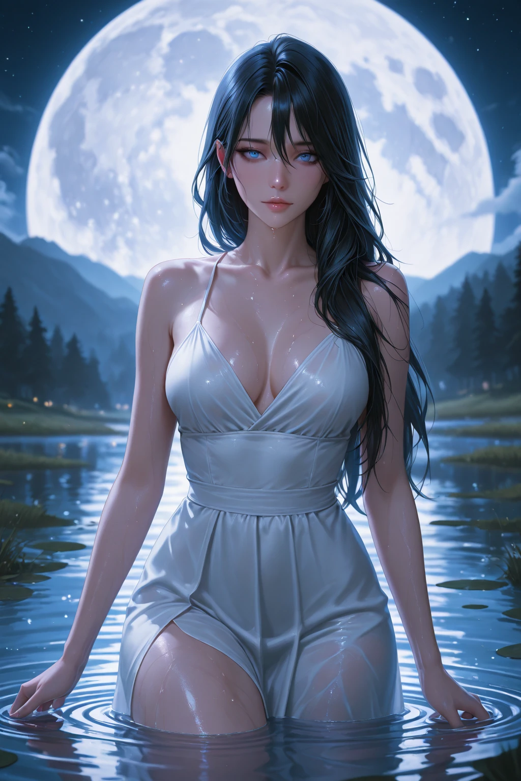 (Mysterious, Fantastic), ((masterpiece)), ((highest quality)), (ultra high resolution,8K),(Ultra high fine mesh,4K), (Highly detailed CG integrated 8k wallpaper), (perfect ???????,anatomically accurate), (soft lighting, rendering), (dynamic composition), (girl doing yoga), Close ~ eyes, (surrounded by nature), Background illuminated by moonlight, beautiful and detailed eyes, flowing long hair, (Lace Cheongsam), elegant pose, soft and gentle lighting, (very detailed and beautiful face), professional photography techniques, Bright colors, natural light, (?????????????:1.3)