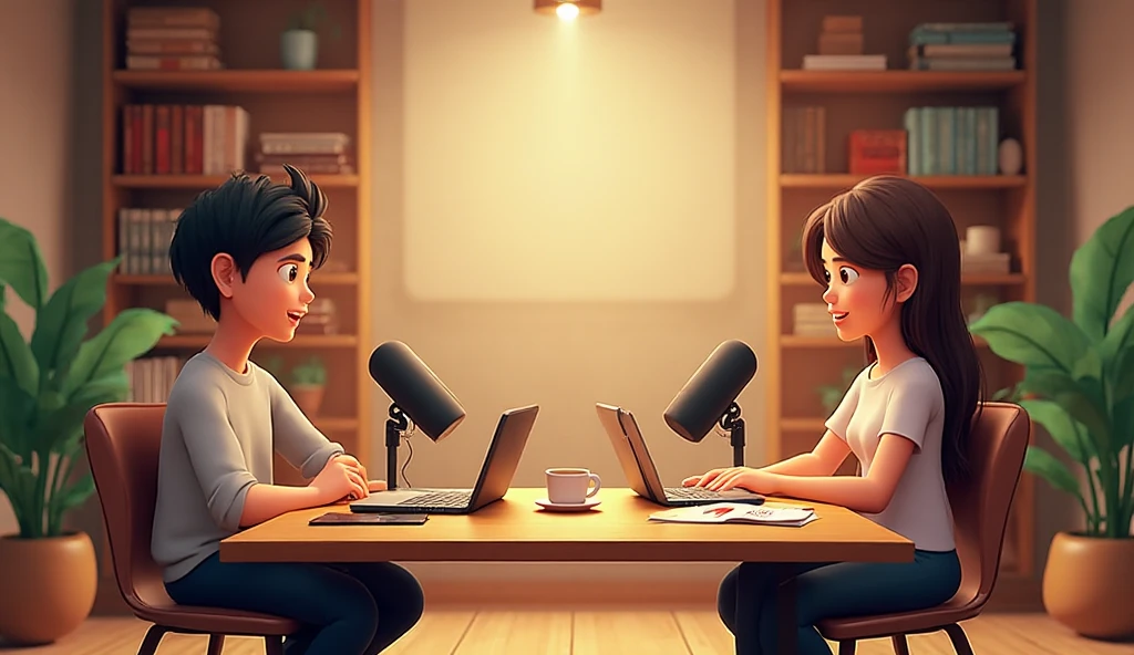 A 3D cartoon-style podcast studio in YouTube video format (16 - SeaArt AI