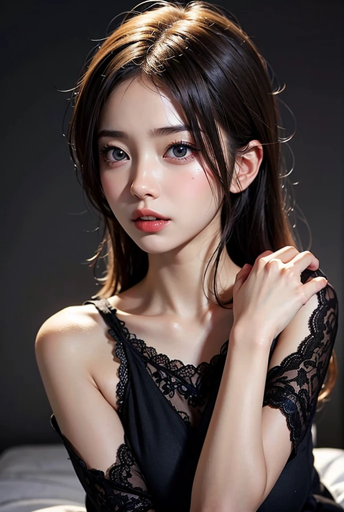 A close up of a woman in a black dress posing for a picture - SeaArt AI