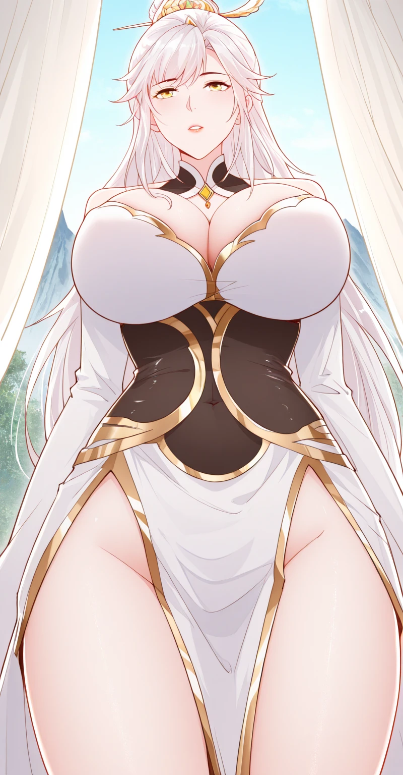 4K,Highest quality,masterpiece,Perfect hands,Perfect Anatomy,1 person,woman,Married Woman,Gray Hair,Closed Eyes,Calm expression,smile,Huge breasts,Huge Ass,general clothes
