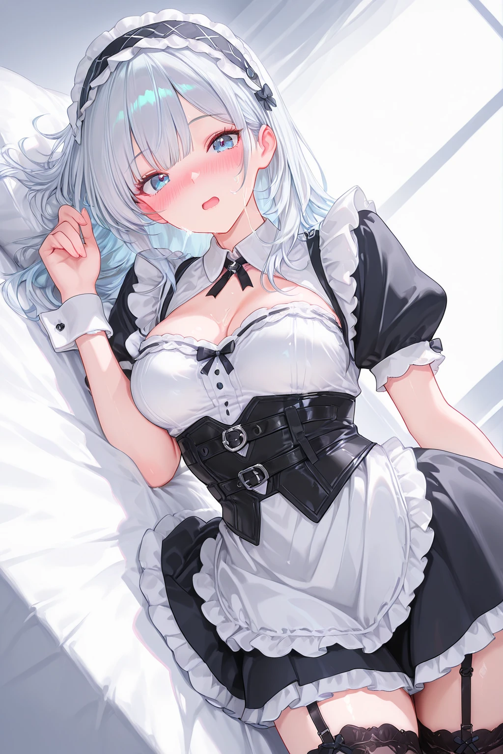 a perverted maid,  maid outfit, no bra, , perfect pose, extremely detailed, high resolution, 8k, 
