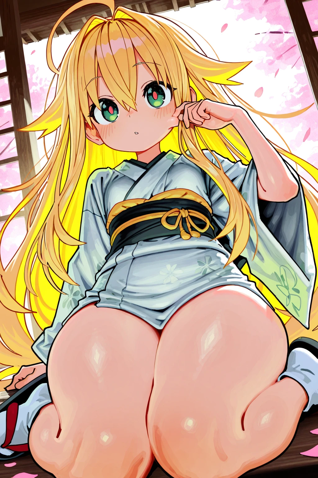 Very detailed、Highest quality、Best image quality、masterpiece、8k、Anime Face、A kind smile、Open your mouth、Blonde Hair Color、Black Magician Girl、Completely ?????、All ????、Medium size、Embarrassed look、forest、spring、Back view、Very beautiful ????????、A well-shaped ????