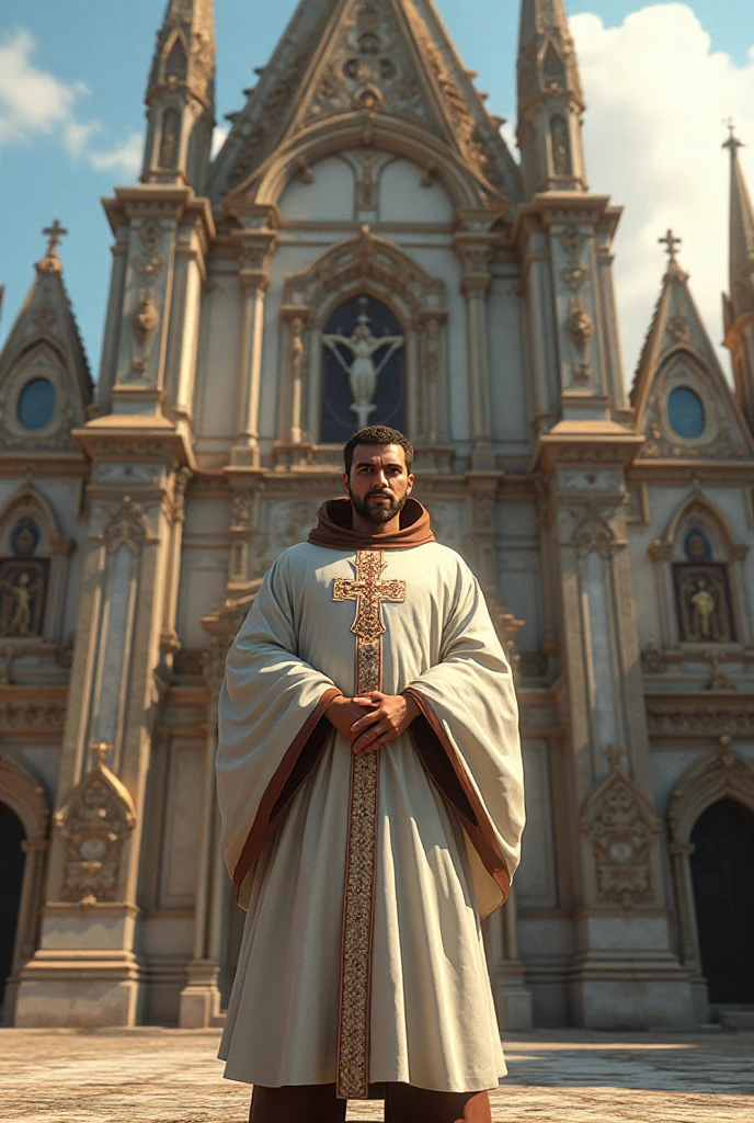 Crsito cucificado sobre a maos de Deus e maria santissima ajoelhada aos seus pes e o espirito santo sobre ela