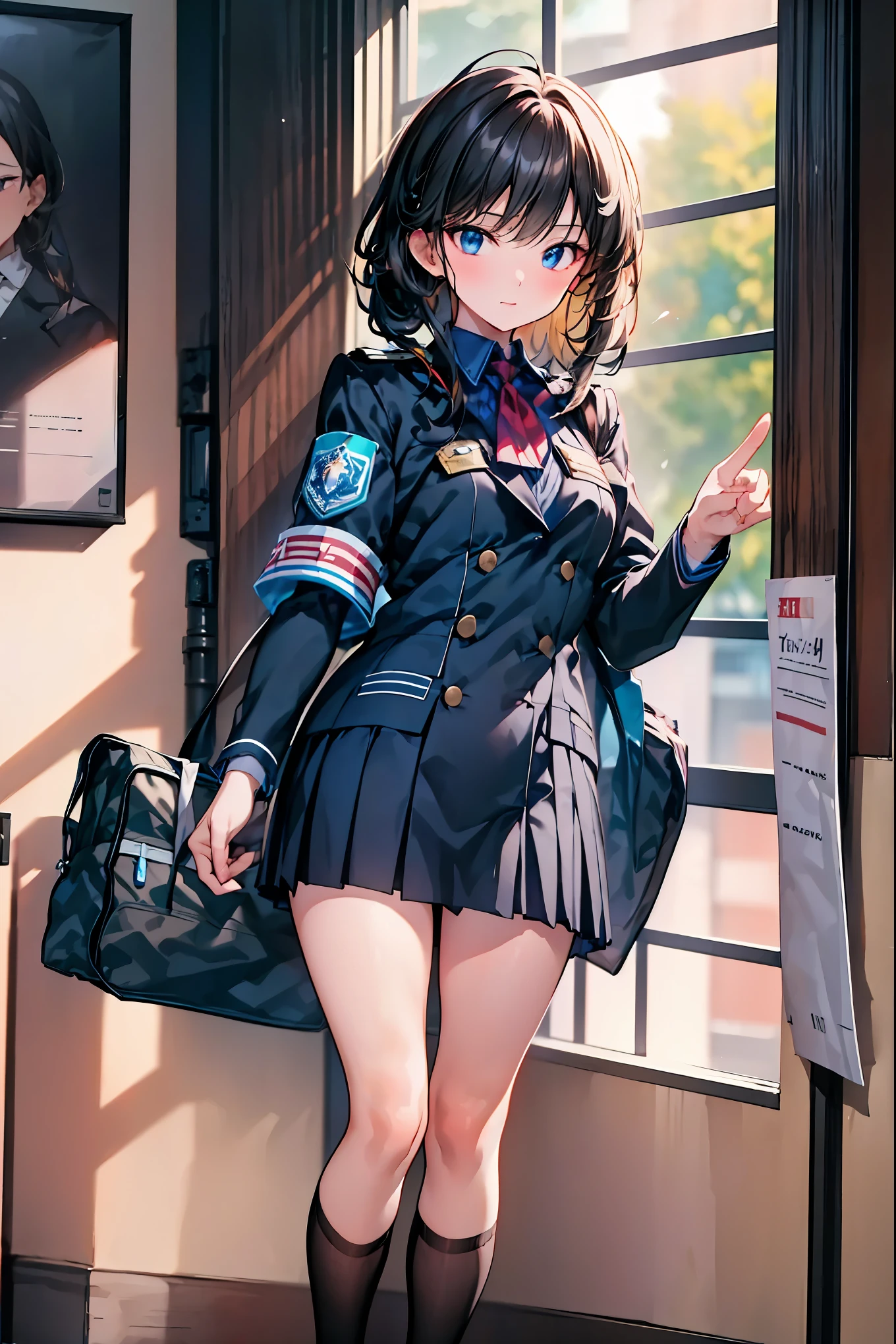 Little Girl with High Pressure Discipline Chairman,((From ↓:1.2)),(((Chairman of the Discipline Committee's armband))),cowboy shot,About 150 centimeters,charismatic presence,Young face,High School, 周囲を高身長男子High School生が取り囲む,Pointing and Instructing,4K High Resolution,High Dynamic Range,anatomically correct hand,corrects legs anatomically correctly,shortcuts,unkempt hair,Short braided hair,Neat,slender beauty,correct attitude,small breasted,beautiful legs,The enchanting gray-blue eyes shine like stars,Saggy Eyes,Brilliant Colors,beautiful eyes,A delicate smile,Textured Skin,BEST QUALITY THE BEST,gentle and beautiful woman,anime style、Super Realistic Digital Illustration with Excellent Detail Description,Deep Tones,Dramatic Lighting,Precise Texturing,Little Girl with High Pressure Discipline Chairman, Chairman of the Discipline Committee's armband, About 150 centimeters, charismatic presence, Pointing at the Students, 4K Realistic Illustration, Extremely detailed down to the details, professional, Vivid Colors, Delicate Light and Shadow, Central Figure of the Disciplinary Committee, Strictly Instructing the Students, Coercive Behavior, Small but Strong Presence, Trying to solve school problems