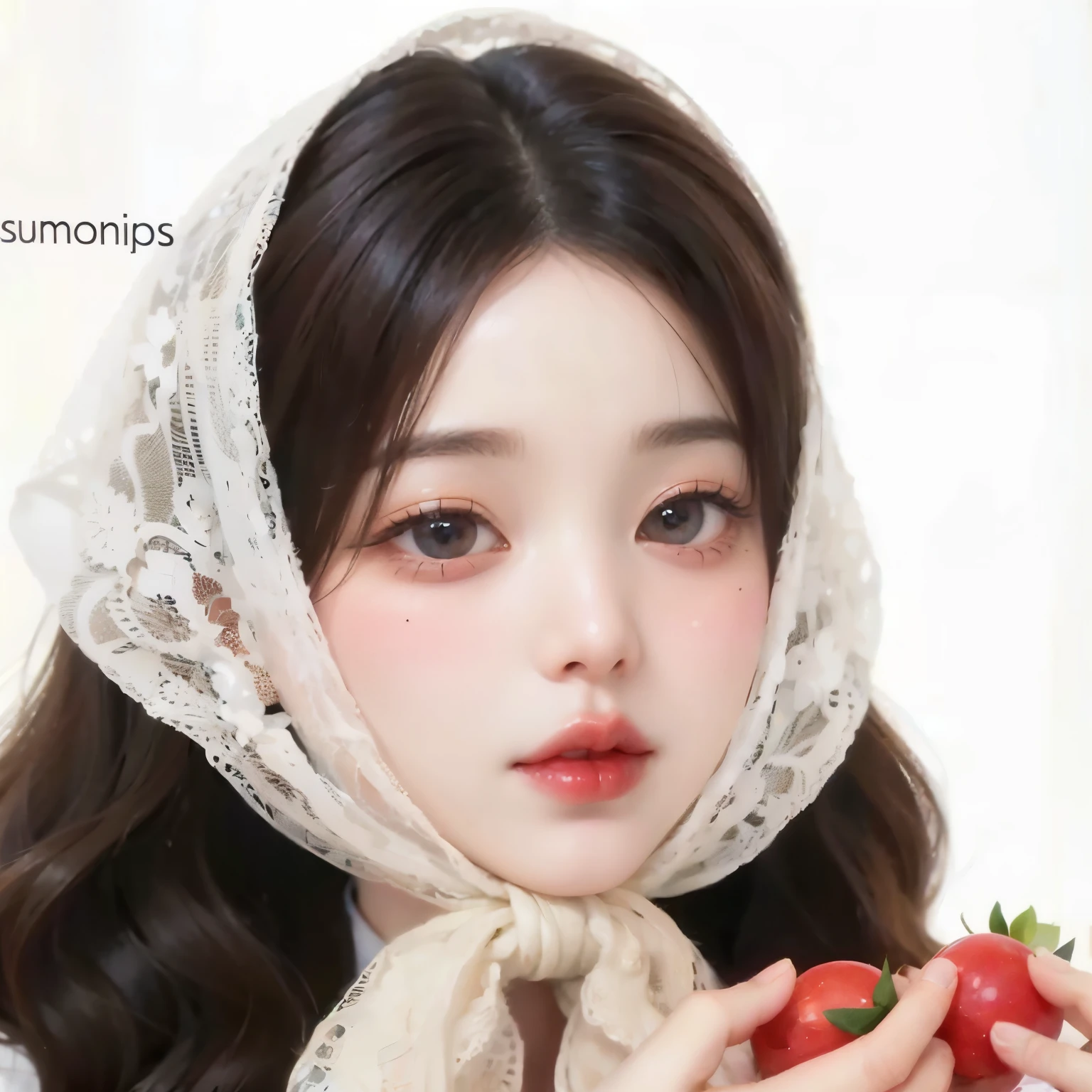 beautiful girl's face with delicate doll-like features, big mesmerizing wide eyes, flawless glowing fair skin, and an innocent, soft expression. Her look should be enchanting, pure, and ethereal, almost like a living porcelain doll.
