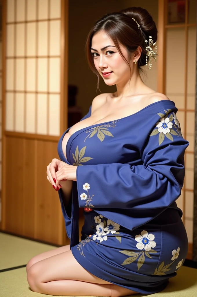 (1 female breast、Overweight、Extremely fat、Chubby、Japanese、kimono、4k、High resolution、masterpiece、highest quality