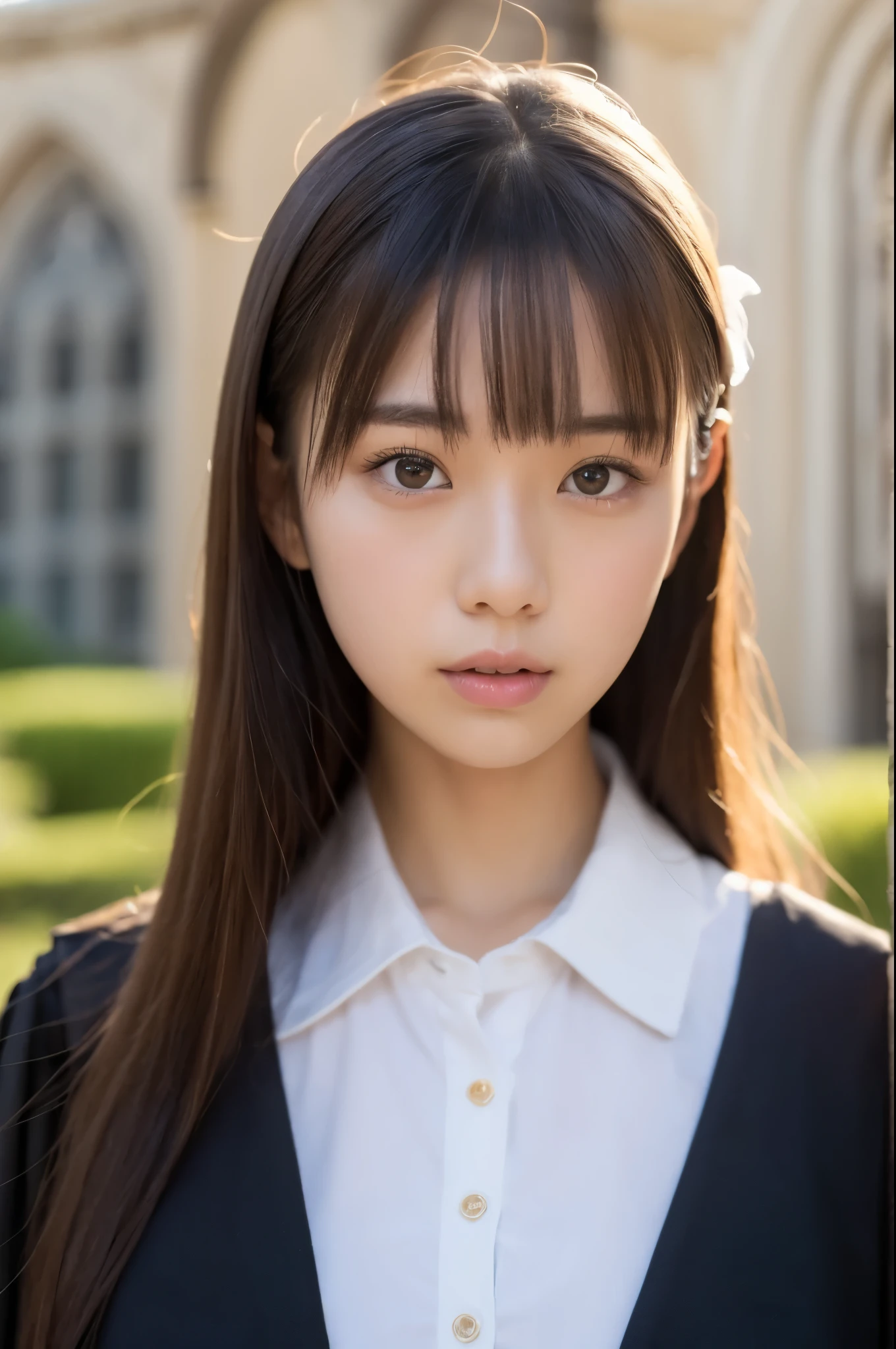 8k、 high definition 、 ultra detail、 photorealistic 、 high resolution、Realistic and accurate depiction、 realistic and accurate human body structure against the backdrop of Hogwarts、Extremely detailed and intricately detailed、The most complex and detailed textures、超 high resolution、 best quality、 Japanese woman 、 beautiful girl、 best quality, 美しい Japanese woman, student, uniform, white shirt, Young Face, , shortcuts、NSFW