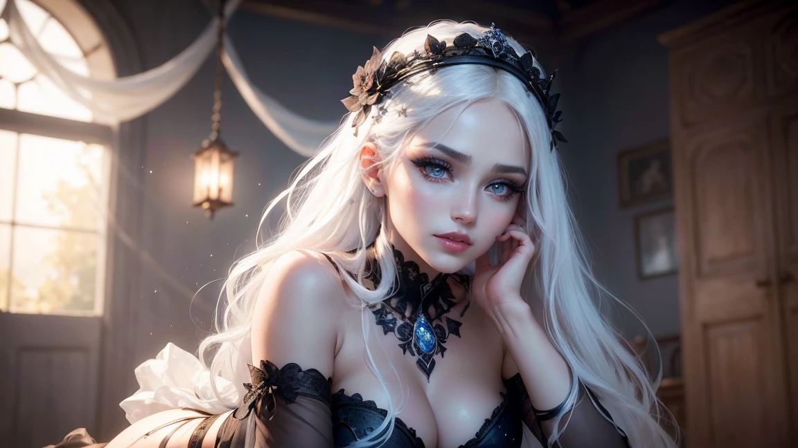 (1 female medusa-like mutant: 1.2), With a beautiful, enchanting face, this alien seduces us with her allure. Her captivating red eyes gleam brightly, reminiscent of burning embers. Her full body is unlike any human's, boasting a ????, otherworldly form. No humans are present in this scene as she stands alone, her cells fused in a unique and intriguing extraterrestrial way.  (????:1.0), moist skin,
(extraordinary beautiful ???? photo:1.4), (glowing Royal Sapphire eyes:1.5), (???? and glamorous:1.1), (coquettish expression:1.2), toned lean body, (muscular body:1.2), (beautiful abs:1.5), beautiful ???????,  She has lots of iridescent translucent tentacles instead of her hair, pale skin, (white skin with prominent veins:1.3), moist skin,
Lots of iridescent translucent tentacles adorn her body, shimmering under the dramatic lighting. Her pale skin, with a hint of translucency, adds to her ethereal allure. This masterpiece, rendered in