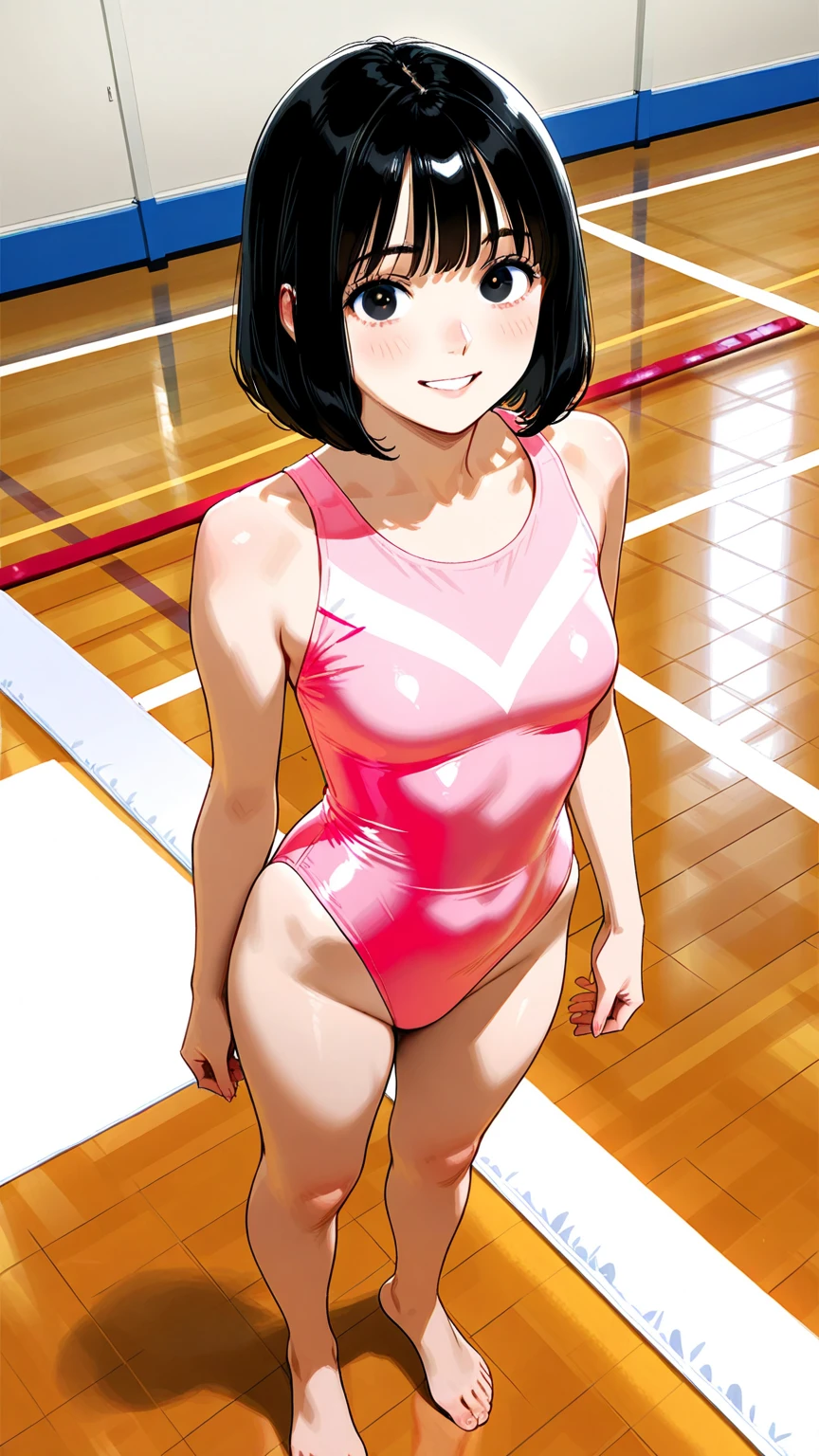 school swimsuit、Looking at the camera, smiling、upright