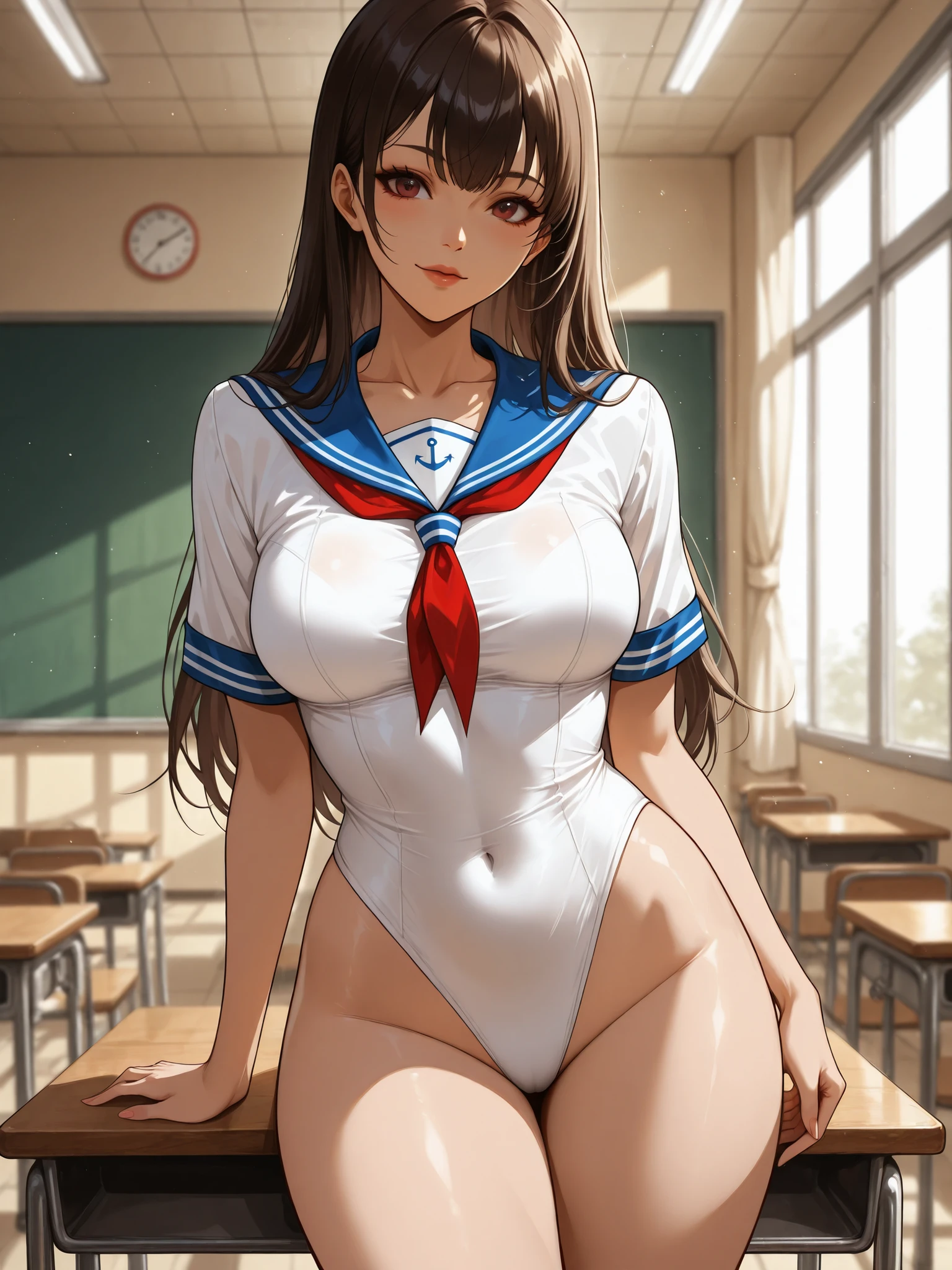 Highest Quality,masterpiece,Discipline Committee,Delicate Body Curves,Realistic Human Body,school,sailor suit,I am careful,unique design,