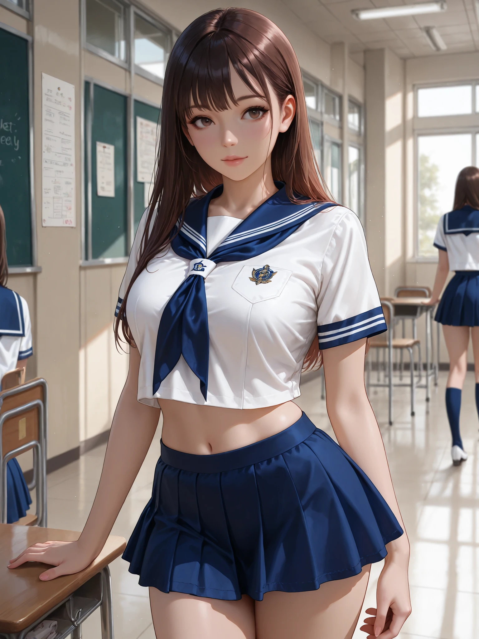 Highest Quality,masterpiece,Discipline Committee,soft touch,Delicate Body Curves,Realistic Human Body,school,sailor suit,mini skirt,I am careful,