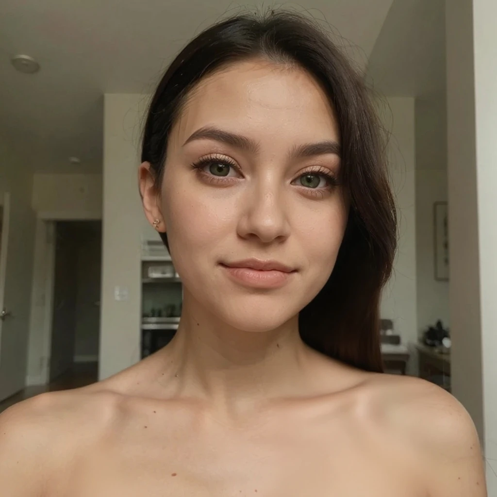 	1girl, nude, small breasts, navel, smile, eyeliner, makeup, long hair, upper body, inside mall, 8k, extremely detailed face