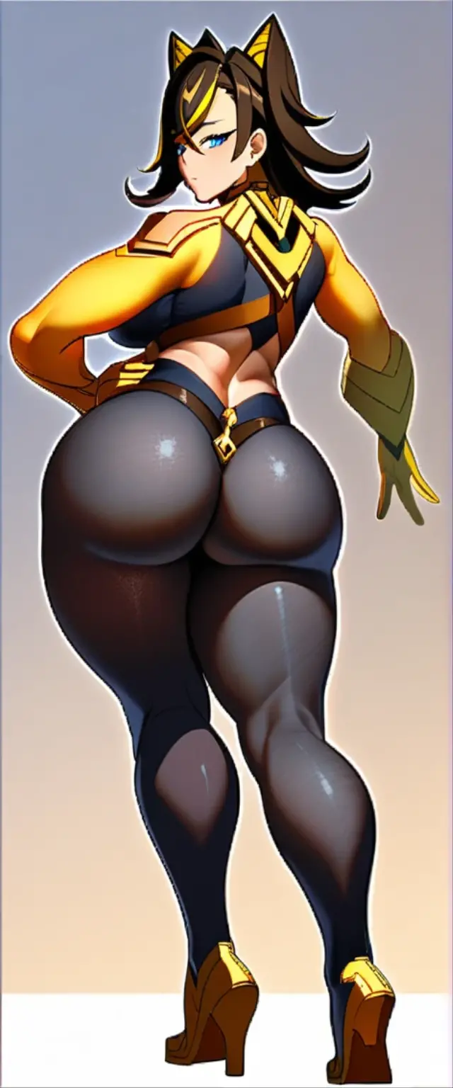  anime girl dehya (genshin impact) busty  with thick thighs and big ass bigger than thighs and head and body with  hyper ass, ass view  