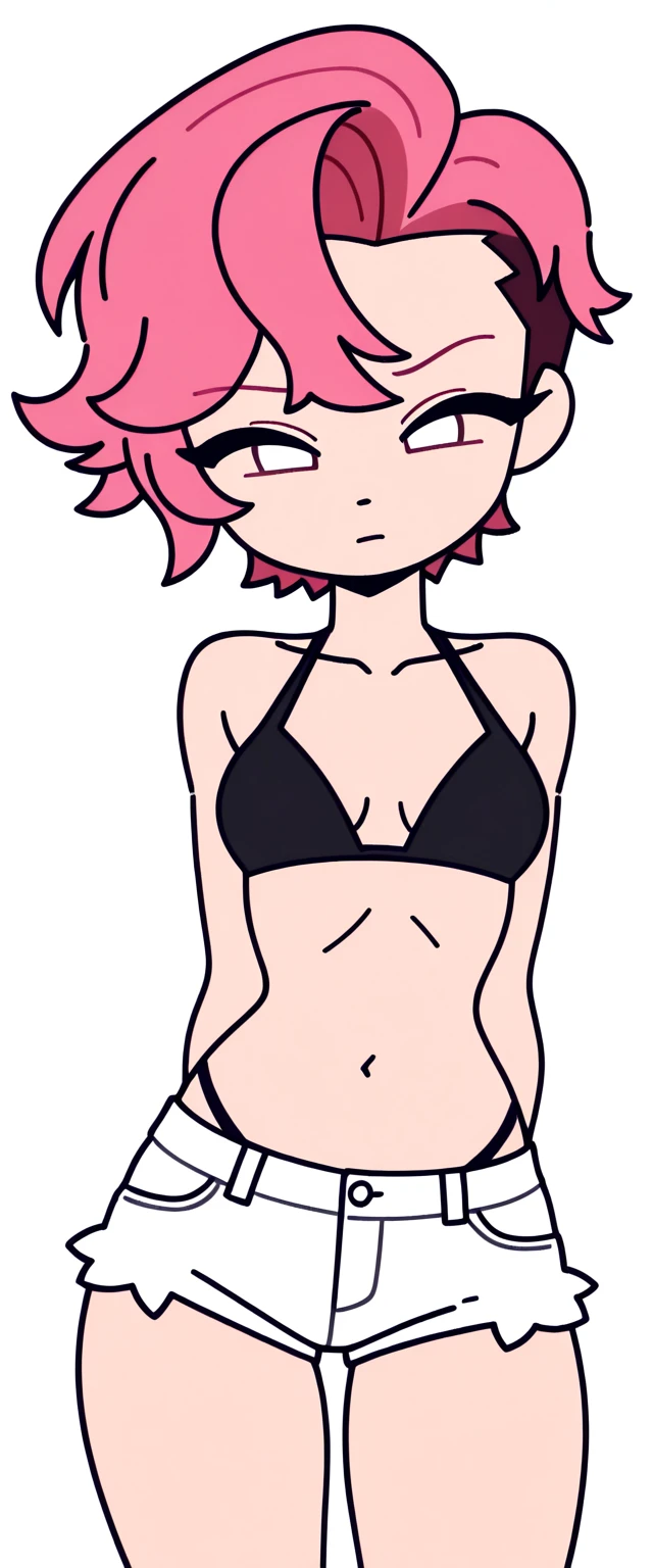 <lora:Illustrious_USA3710_Style_LORA_2:1> us4styl3, 
1girl, 18 years old, bikini, necklace, bracelets, belly, pink hair, green eyes, ponytail, small breasts, thigh gap, skinny, small ass, petite, round face, skinny, green eyes, black background