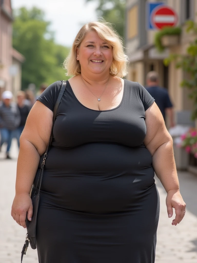 Older fatty women in hot dress  full body in black dress big chest big boobs 