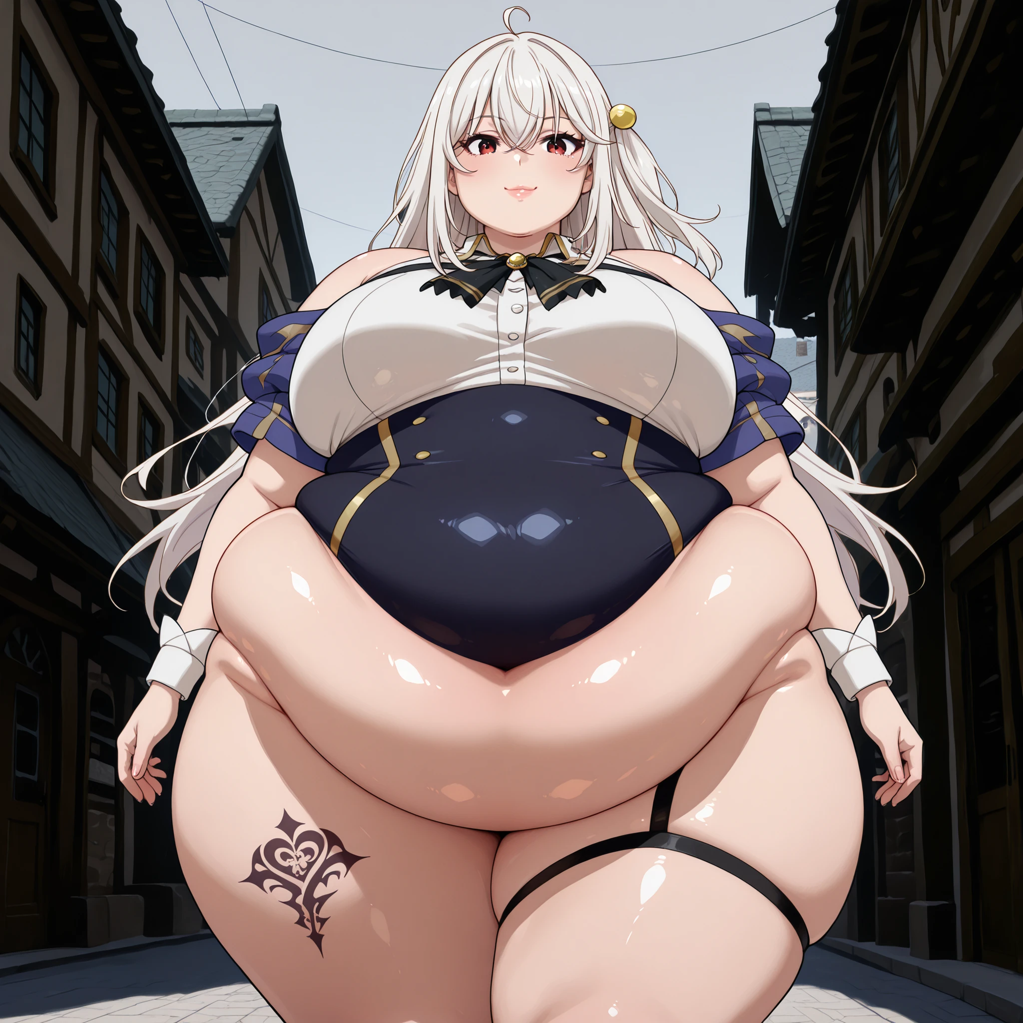 chubby,plump,WeightChubby,anime screencap, masterpiece, best quality,
(masterpiece) ,best quality,amazing quality,very aesthetic,absurdres,newest, anime style, BREAK Ninym_Ralei, solo, standing, town, smile, looking at viewer, (((oversized gigantic stomach)), curvy, large breasts, lips, plump, thick thighs, thigh, grey background, defined legs , standing, thigh tattoo,High Quality, High Details, breats side view from swimsuit, immobile big thights, chubby, chubby girl, curvy, large breasts, lips, plump, thick thighs, thighs, (((oversized gigantic stomach)), curvy, large breasts, lips, plump, thick thighs, thigh, immobile