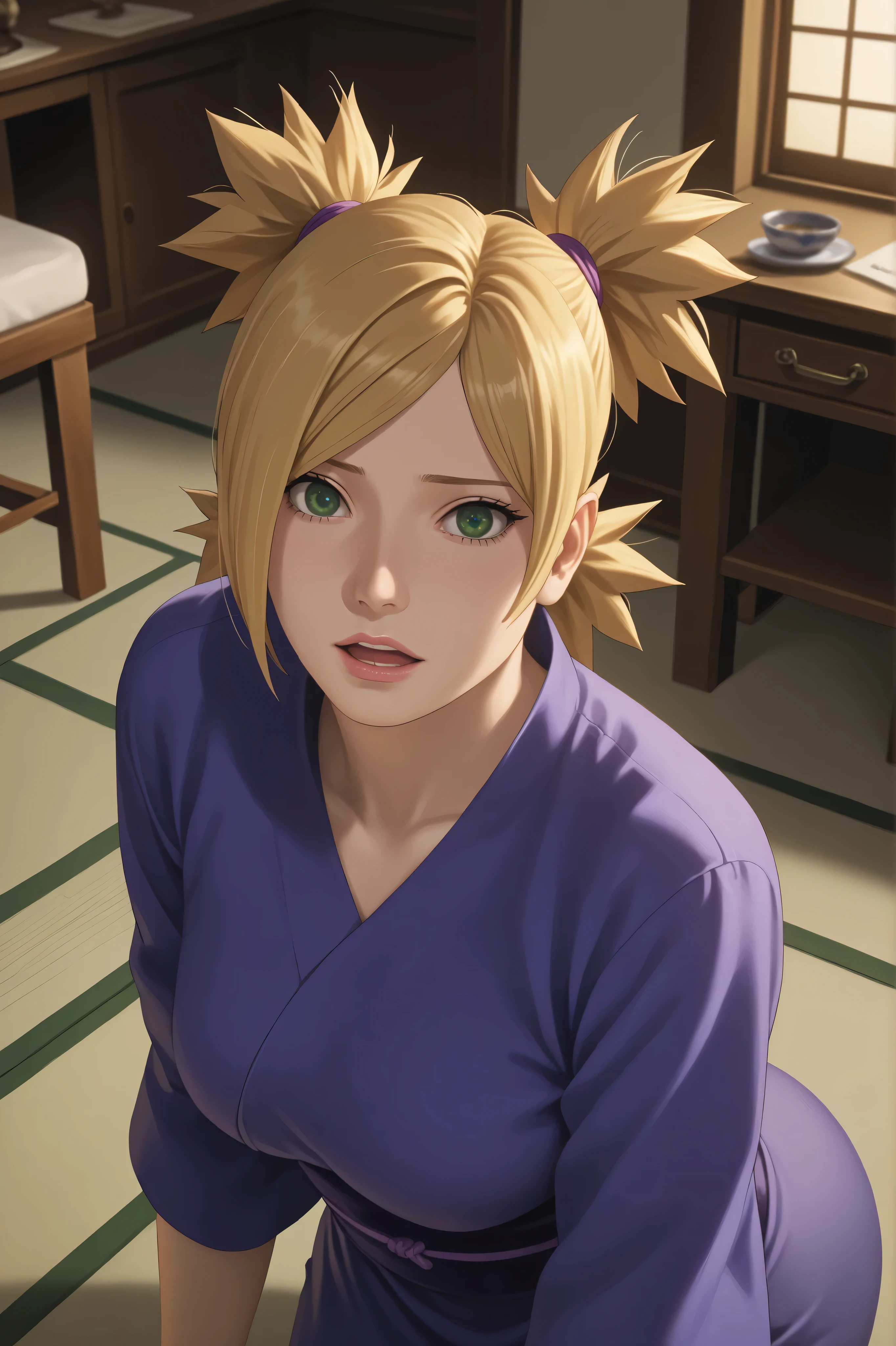 score_9,score_8_acima,score_7_acima, obra-prima, melhor qualidade, incredible quality, anime coloring, anime screenshot, 1 , mulher madura, Temari Nara, cabelos loiros, olhos verdes, hair tied in four ponytails, (( quimono roxo )), (Semi-nu), olhos detalhados, olhos perfeitos, rosto detalhado, ,  detalhados,   middle , bunda huge , detalhado bunda, hands and feet with 5 detailed fingers, curvilinear body, corpo detalhado,  cruzada, in a modern Japanese house, mesa, cadeira, furniture and detailed utensils, ambiente detalhado, very detailed setting, detailed lighting, detailed shading, De quatro,with back to the spectator, bunda empinada, relaxado, rosto corado, rosto envergonhado, gemidos, excitado, sensualidade, agarrando sua bunda, , an anatomically perfect man, corpo detalhado, detailed ,  ,  ,  detalhado, anatomia perfeita, correct body proportions, sem deformidade, without anatomical errors, sem cortes, alta qualidade, high resolution 