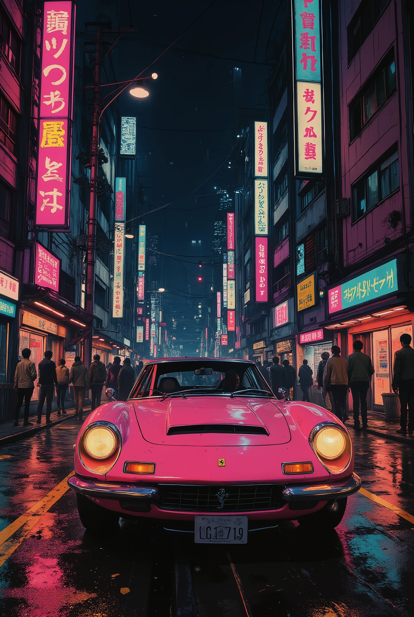 Experience the allure of a retro pink Ferrari cruising through the vibrant streets of Tokyo at night. Surrounded by dazzling neon lights and a futuristic cyberpunk aesthetic, this scene perfectly blends classic automotive beauty with the electric energy of Japan's capital. A must-see for car enthusiasts and fans of urban nightlife alike, this image captures the essence of Japan's unique blend of tradition and innovation.