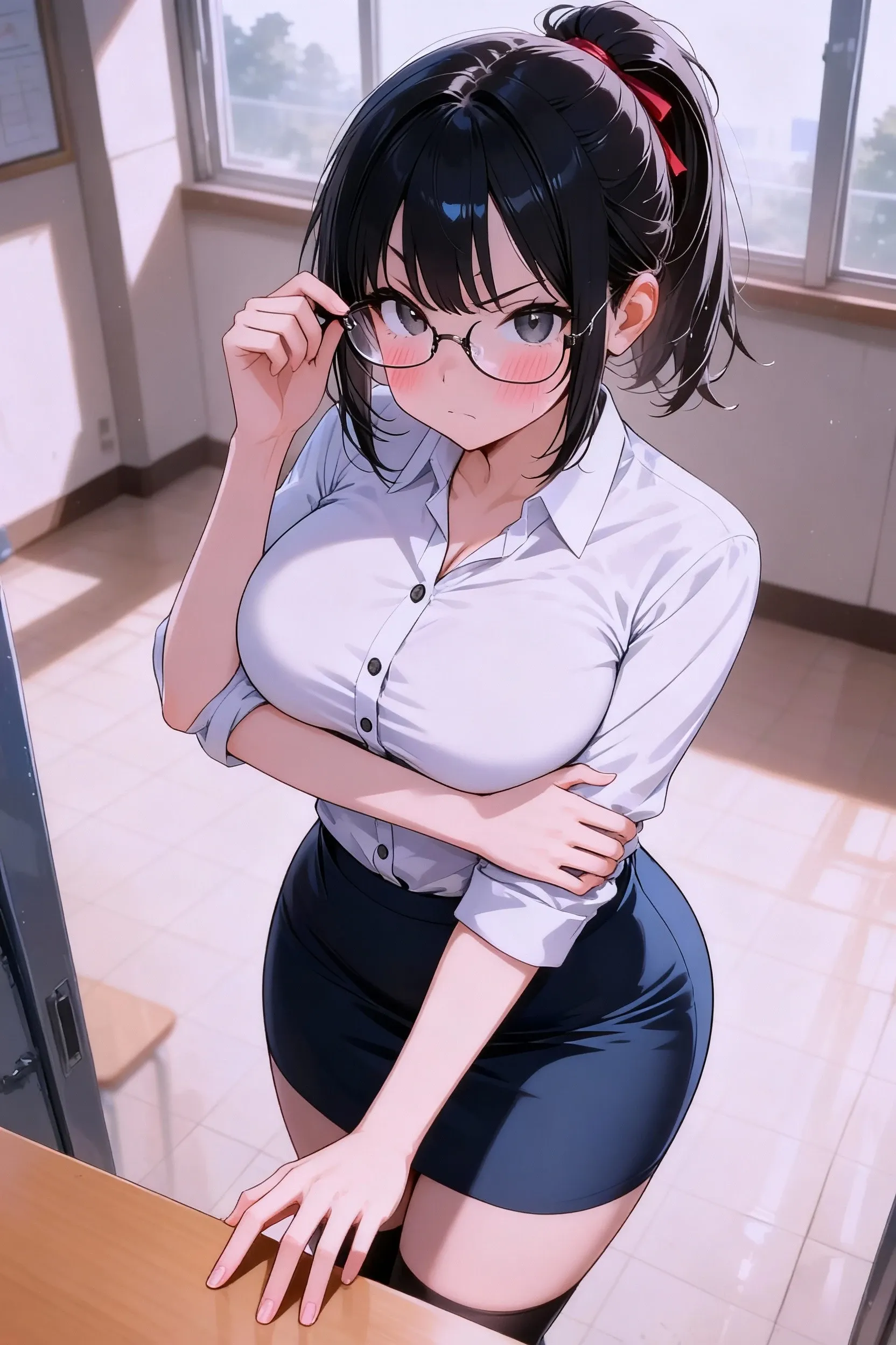 (masterpiece), (One serious civil service commissioner: 1.3), (Super thick and plump body: 1.3), (Huge breasts and buttocks)), (Small Head: 1.2), (Very small uniform)), (Shiny skin: 1.2), (A speech while crouching in the stands in the schoolyard in the morning)), 1boy, penis, doggystyle, from behind, spreadassms, chubby body, fat body, short,ultra detailed, masterpiece, best quality, blush, a woman, rolling eyes, open mouth, school girl, wearing , wearing glasses, classroom, sunset, light particles, hdr, brown grey hair, midium wavy hair, shiny hair, bang, single braid, clear grey eyes, Smiling Kiss, Rolling Eyes, Tongue Out, アニメ ,orgasm face, sexual climax, bitch, back shot, back view, low angle, from below, back view, arched back, looking back, all fours, chubby body, BIG ASS , ahegao, saliva, BBW, slender waist, anal, seiza, hands on head, rolling eyes, white eyes, Hand Drawn, Showing Ass, Bobcut, Ahegao, White of the eyes, Knee socks, Poop sitting, (Super thick and plump body: 1.3), Butt sticking out, Close your legs, seiza, spread legs, pleated skirt, Stretch your arms back, long pleated skirt, I can't see your butt, Buttocks hide, Reverse cowgirl position, Arm grab back,　Arms folded behind back, Super big butt, Awesome numbness , Plump , Chubby , Scat, fat, Butt sticking out, From directly behind,