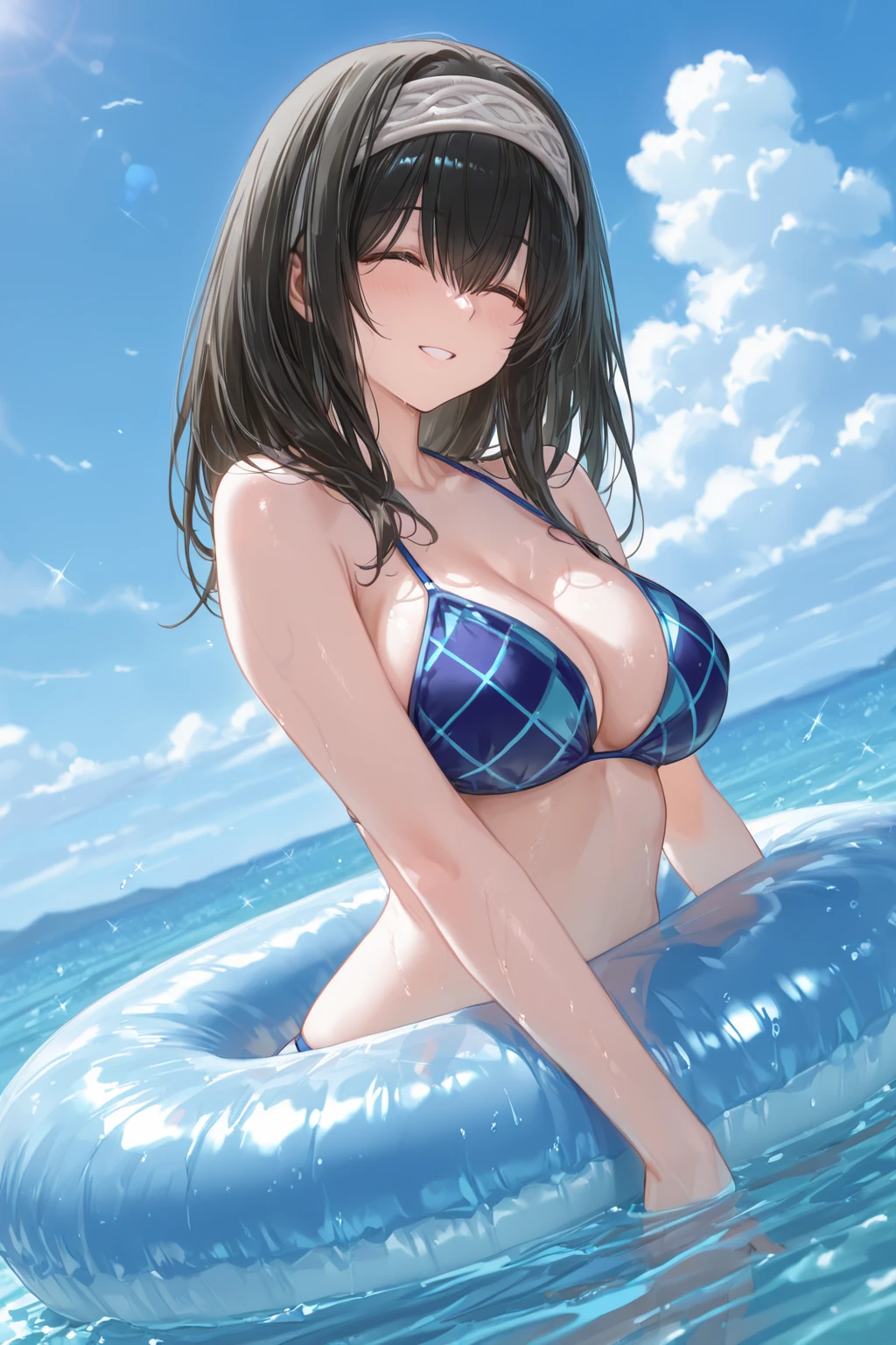 ((Top Quality)), ((Masterpiece)), ((Detail)), Perfect face, Perfact bodty, sitting on the beach, listening to music, wearing headphones, wearing swimsuits, swimsuits are transparent, ????????? Sitting wide open, wearing tight clothing (yes, ???????? and ??????? are exposed). I see a face, one women