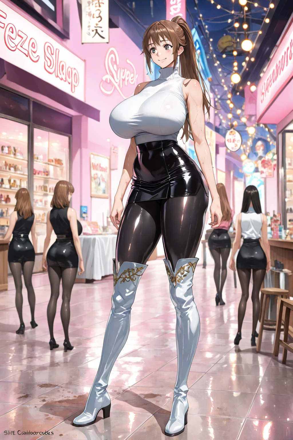 Girls, ???????????, bras, black silk, miniskirts, high heels