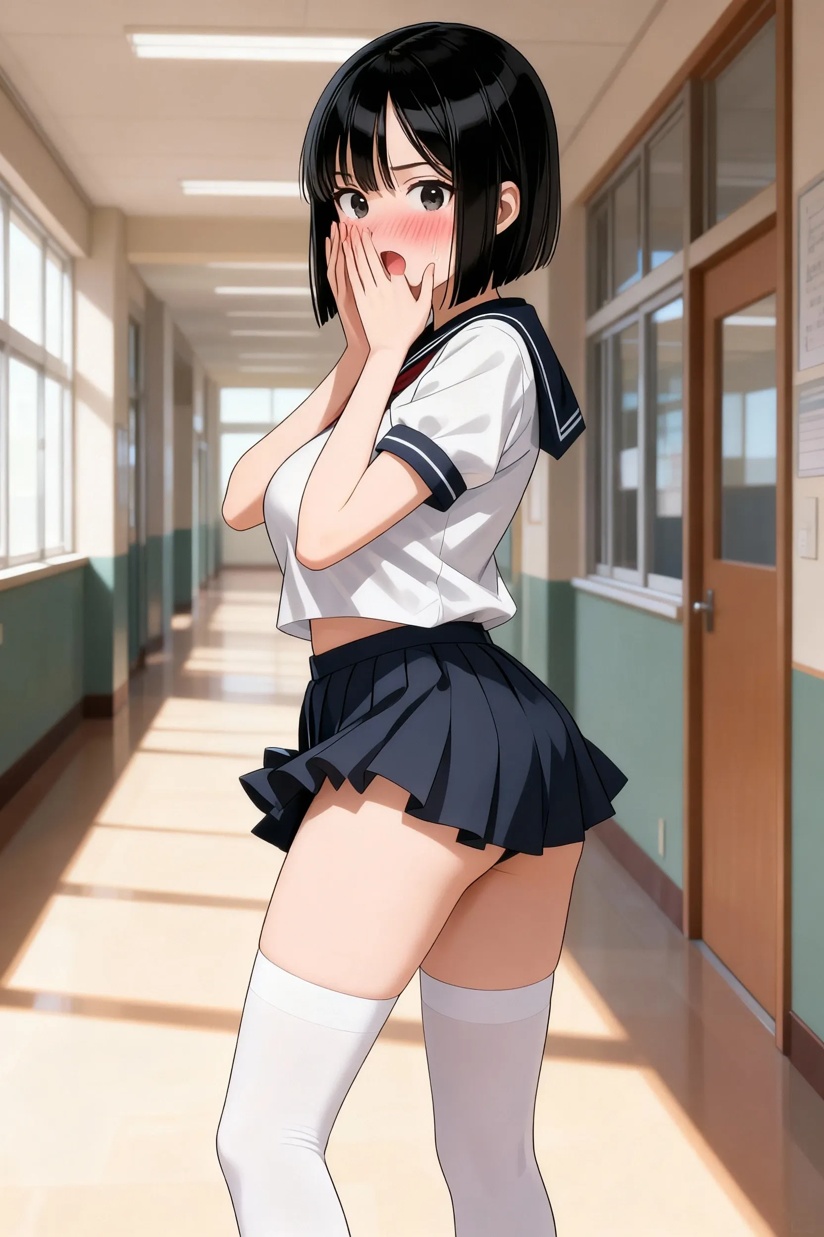 score_9, score_8_up, score_7_up, score_6_up, score_5_up, score_4_up,agu, bathroom, urinal, 1girl, solo,  <lora:AnimeUrinalUse-Pony200per8DimCleanerer-000009:0.99> from_side, blush, school_uniform, skirt, shirt, bow, skirt_lift, dark_skin, , , (high quality, detailed, beautiful)