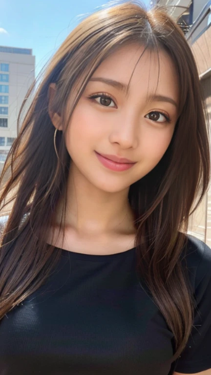 Angelic Very beautiful cute girl,sonriente,
hermosos ojos detallados,
Detailed double eyelids,
(ojos grandes:1.4),
Long, straight brown hair,
flequillo transparente,,
Sharp focus,
hermoso rostro y ojos detallados,
droopy eyes,
(soft saturation: 1.3), (piel blanca: 1.2),ROMPER
(Falda ajustada Super Mini roja metalizada brillante :1.3), pechos grandes, Sparkly Romper White Holographic Fashion BodyCon Tight Tops,(Super shiny pantyhose:1.4),tiro de vaquero, Caminando,
Costume lighting,sonriente,
en la ciudad,
By the chestnut