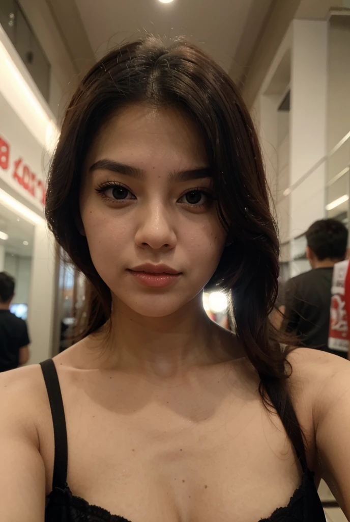 ((Realistic lighting, beste-Qualit, 8k, tmasterpiece:1.3)), Clear Focus:1.2, 1 adorable girl, Beautiful Indonesian Women with Perfect Figure:1.4, Slim abs:1.1, ((Dark brown hair)), (white lace bra:1.4）,（small , ample cleavage），Sit on an indoor bed，Ultra-fine face，Slender Eyes，double eyelid，sad face