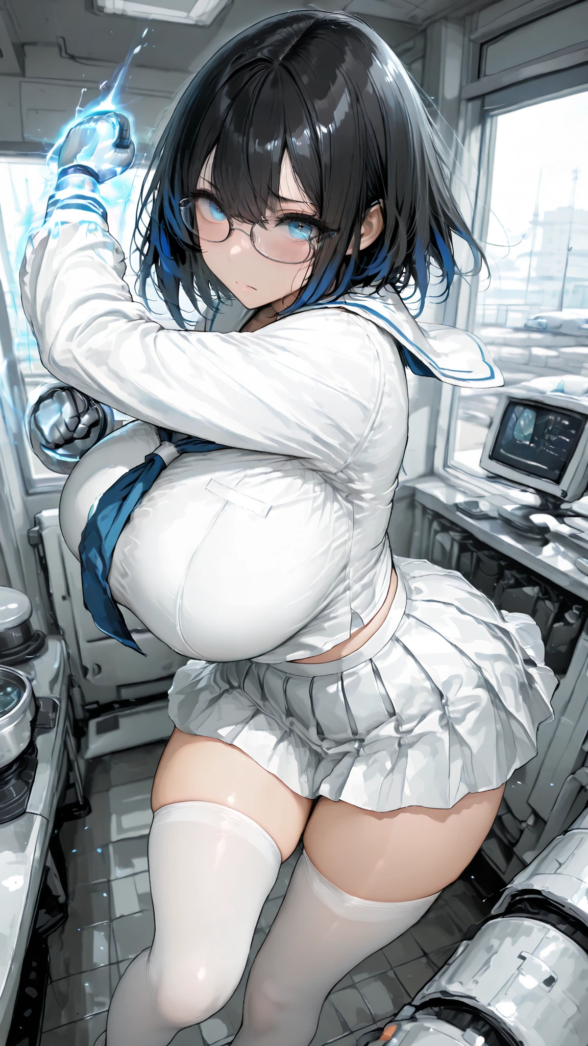 score_9,score_8_up,score_7_up,saurce_anime,rating_????????,masterpiece, best quality, very aesthetic, absurdres, 1 girl,elma \(maidragon\), kobayashi-san chi no maidragon, (????????????),????????,curvy,Glamorous body,???????????,(white collared shirt, pleated skirt,Checked Skirt),confinement, caged, restrained, bondage, 1 machine,  big machinery,milking plant, dairy plant milking machine, transparent funnel tube, milk tanks,, ???, ???????, laboratory, (gigantic machine ?????,large ?????, Machine ????? in ?????),detailed inside machine, cockpit, gears, motors, shafts, transmissions, terminals, [electronic] circuits, vacuum tubes, [electrical] cords,mucus, squatting, arms behind head, ???????, navel, embarrassed,blush,happy, wet, ??????, ??? on body,excessive ???,drool,sweat,???????????,??????????