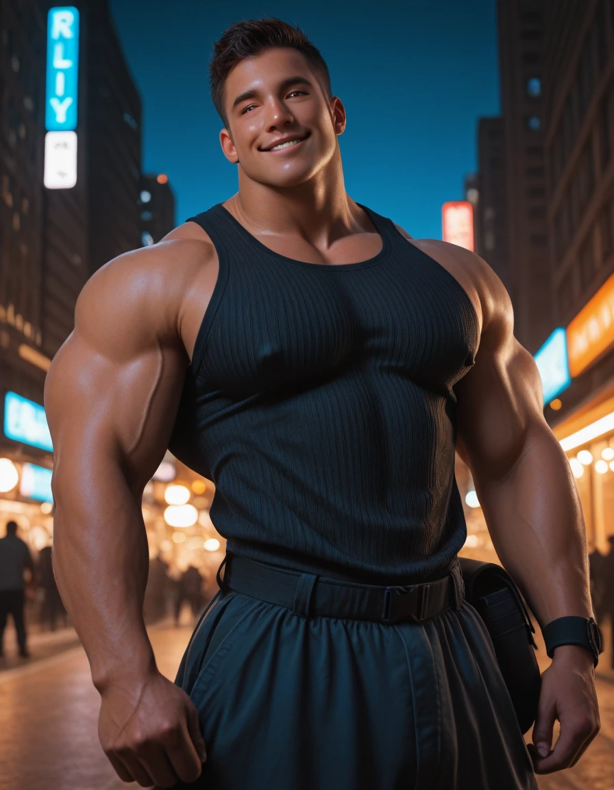 There is only one handsome Asian actor in the picture，30 years old，Tall and handsome, Toned body，short hair, O-Shaped Beard，Perfect body, Dark skin，Glowing skin，Smooth skin，The body is hairless，Muscle bulge, Muscular, Very large pectoral muscles，Very sexy abdominal muscles，Very well-developed leg muscles，Huge concave and convex area，Brightens oily skin，Wearing a gold leather shiny ，Handsome face， Correct and accurate male body proportions, Stand among the flowers。