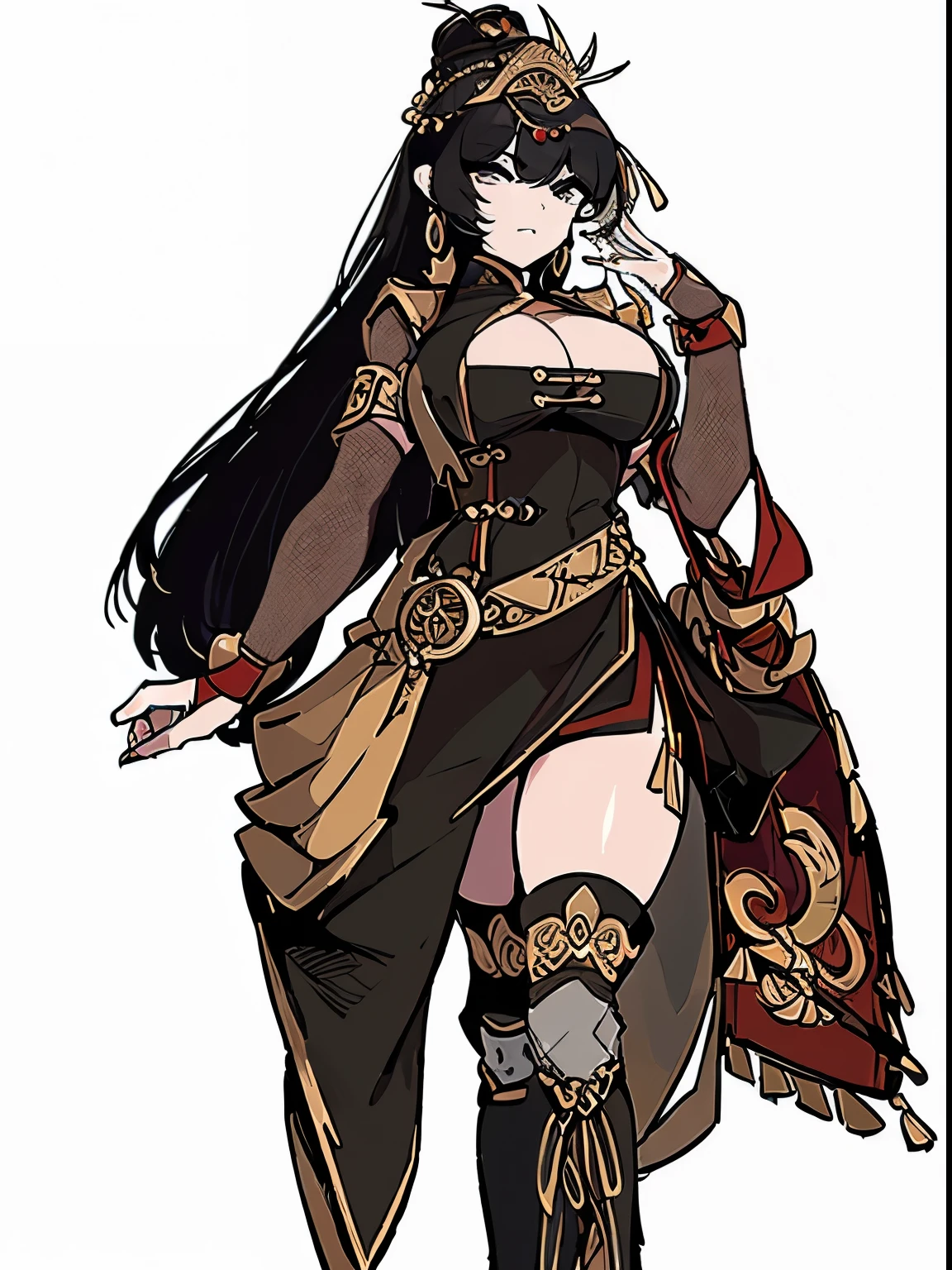 (((top quality))) ,female, References , alone, (((white background))), catching a cane , Chinese Three Kingdoms costume, ((Chest exposure)), ((Big breasts)), side slit skirt, reply, ((상reply))