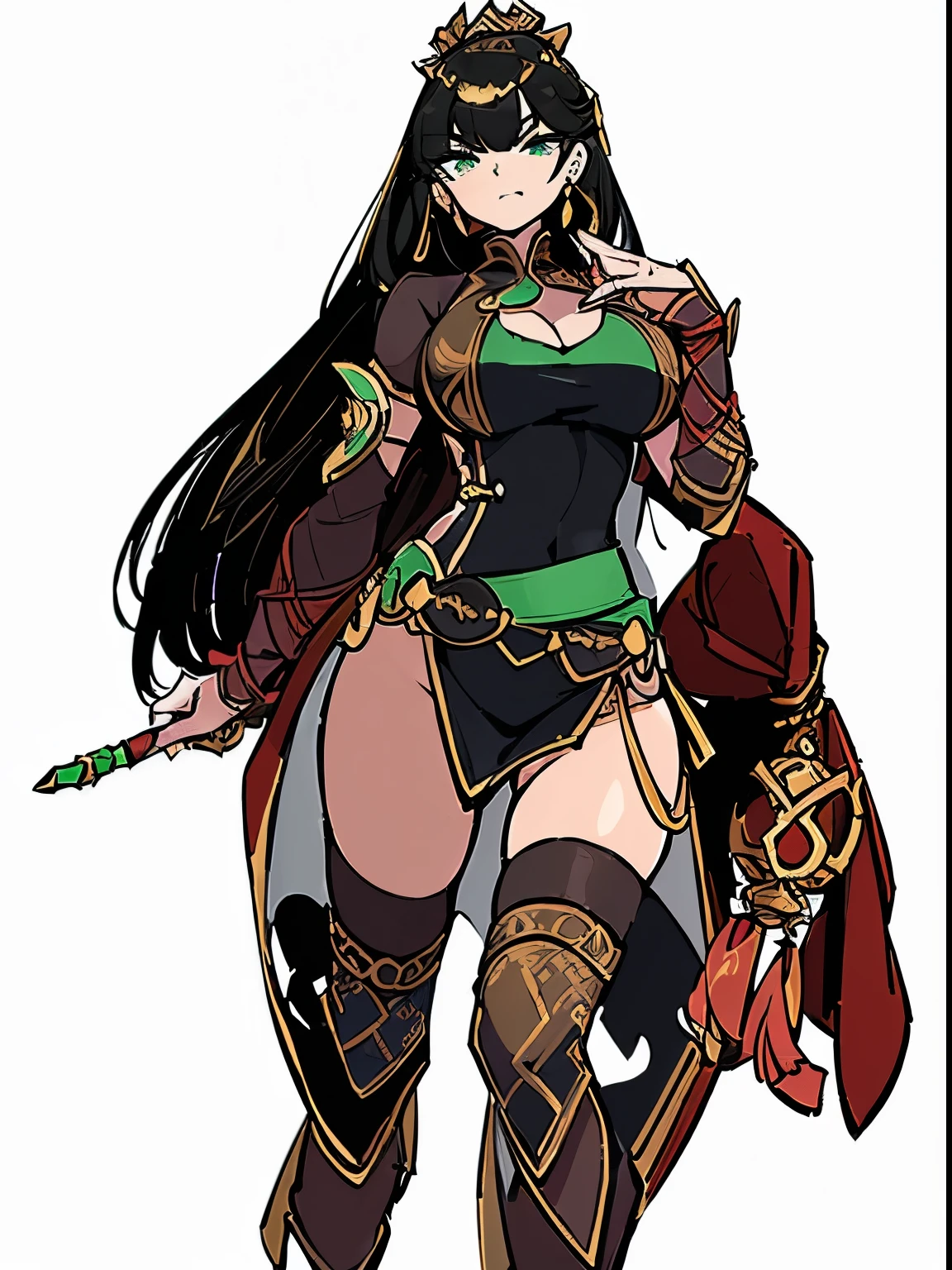 (((top quality))) ,female, References , alone, (((white background))), catching a cane , Chinese Three Kingdoms costume, ((Chest exposure)), ((Big breasts)), side slit skirt, reply, ((상reply)), (((Maintain costume design))), (((Keep your costume color))), Girl in a green costume