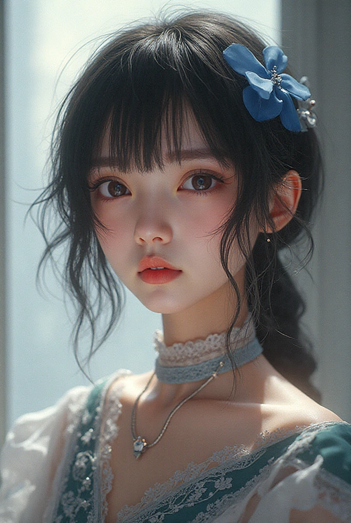 ((Best Quality)), ((Masterpiece)), (Detail: 1.4), 3D, Beautiful Cyberpunk Female Image, HDR (High Dynamic Range), Ray Tracing, NVIDIA RTX, Super Resolution, Unreal 5, Subsurface Scattering, PBR Texture, Post-Processing, Anisotropic Filtering, Depth of Field, Maximum Sharpness and Sharpness, Multi-layer Texture, Albedo and Highlight Mapping, Surface Coloring, Mitsu-Accurate Simulation of Material Interactions, Perfect Proportions, Octane Rendering, Two-color Light, Large Aperture, Low ISO, white balance, regular three-point, 8K RAW, beautiful bright pupils, off-the-shoulder clothes, fine pupils, delicate face and eyes, long eyelashes, blush, delicate and fluffy hair, pink lips, pure, cute, sweet girl, artistic sense, casual wear, high-end sense